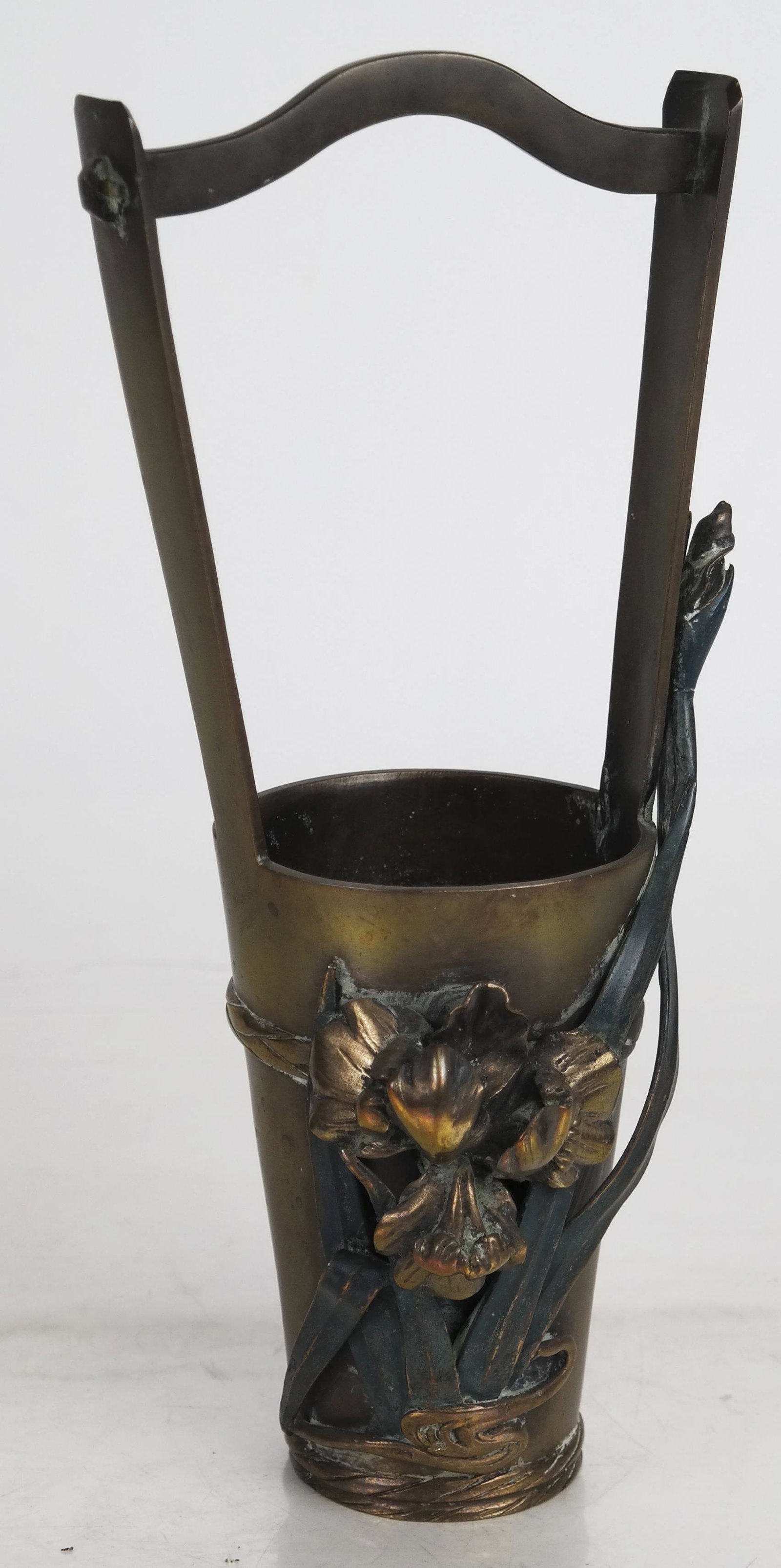 Japanese Meiji Period Cast Bronze Water Pail: Japanese Meiji period cast bronze model of a water pail, embellished with flowers. [11 inches high]. In good condition.
