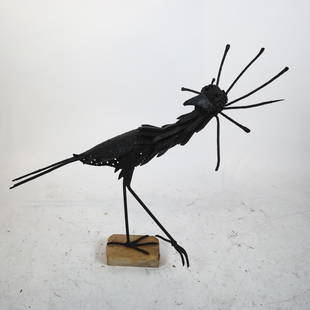 Manolo PASCUAL (Spanish): Iron Cassowary Bird: Manolo Pascual, iron bird on stone base. Provenance: Galerie Internationale, NYC. [Sculpture (overall): 36 x 46 x 14 inches; Base: 2 1/4 x 9 1/2 x 6 inches].