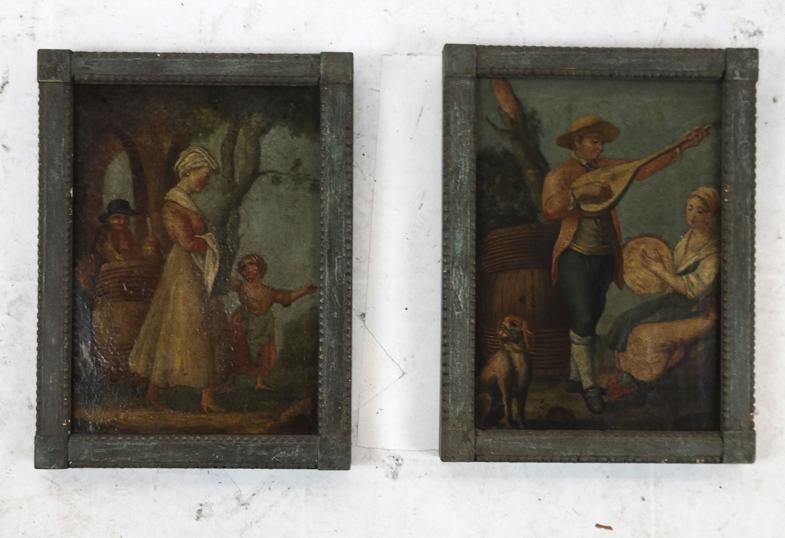 Pair Antique Figural Scenes- Oil on Canvas (1 of 5)