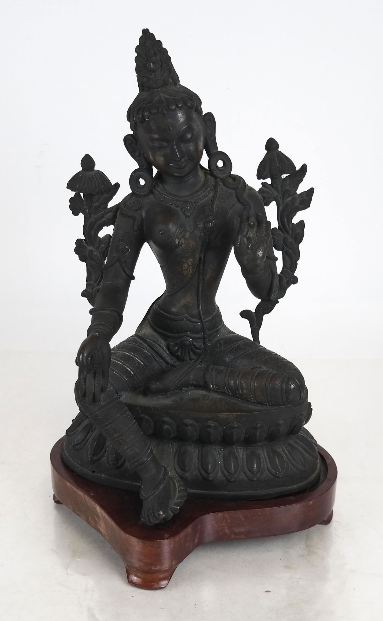 Asian Bronze Deity Figure on Wood Base (1 of 8)