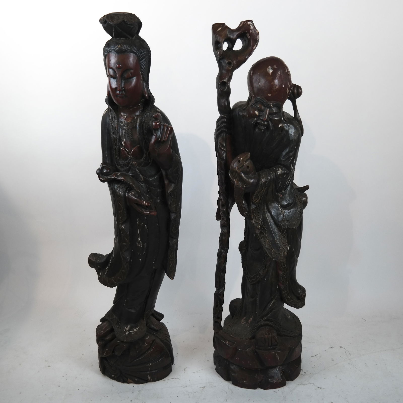 Two Chinese Palatial Wood Sculptures: Man, Woman (1 of 7)