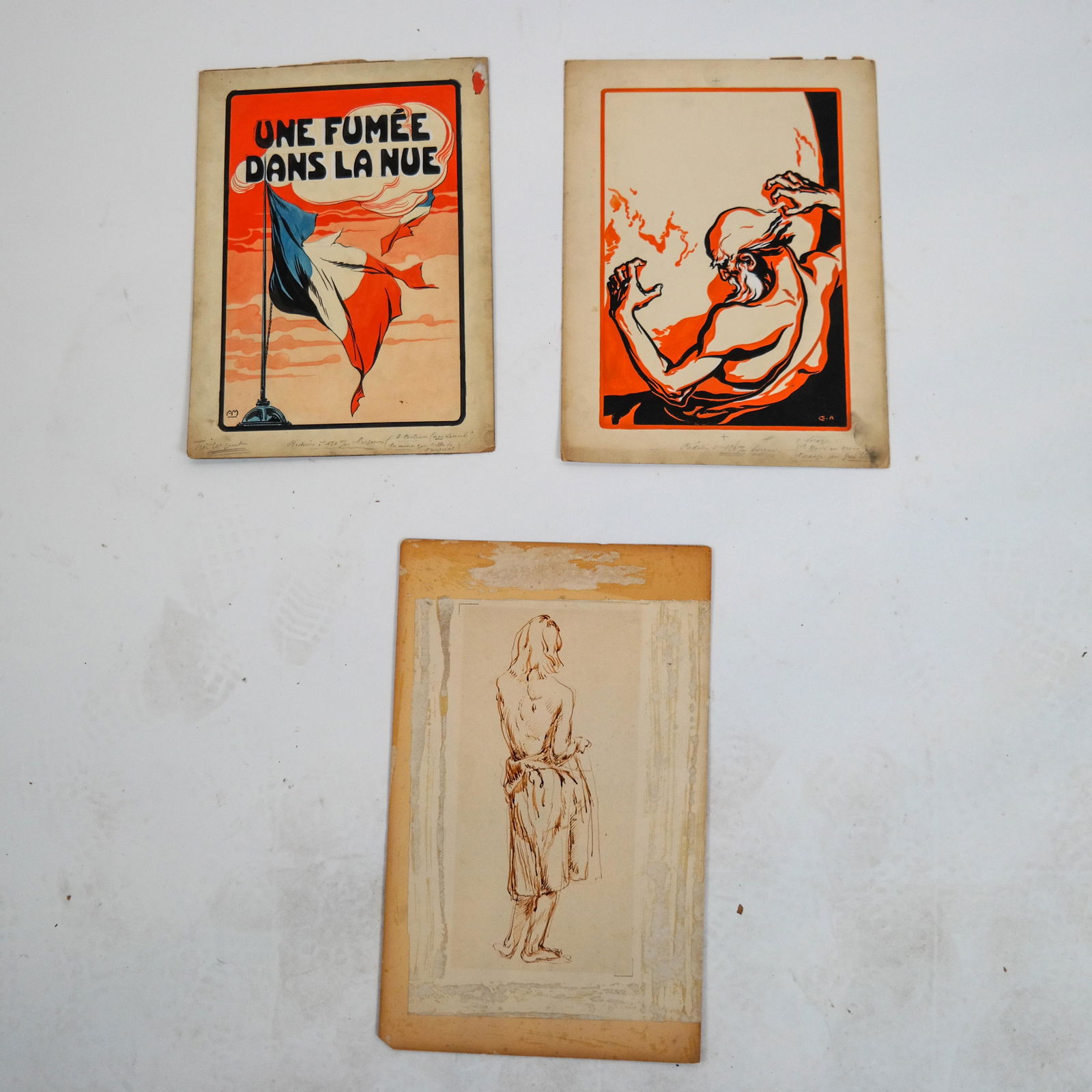 Three Unframed Art Works (French, Other) (1 of 11)