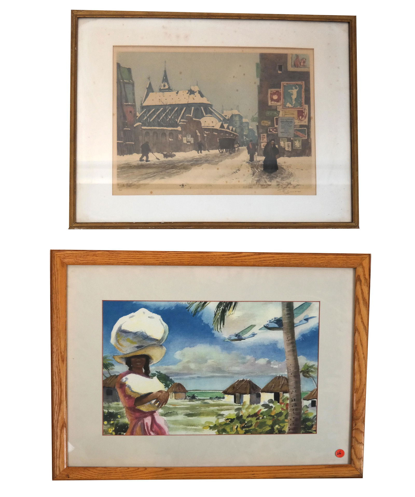 Two Prints: Street Scene & Island with Figures (1 of 7)
