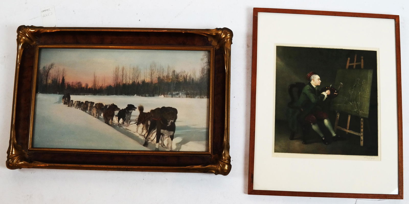 Two Prints: Dogs & Sleigh and Artist (1 of 8)
