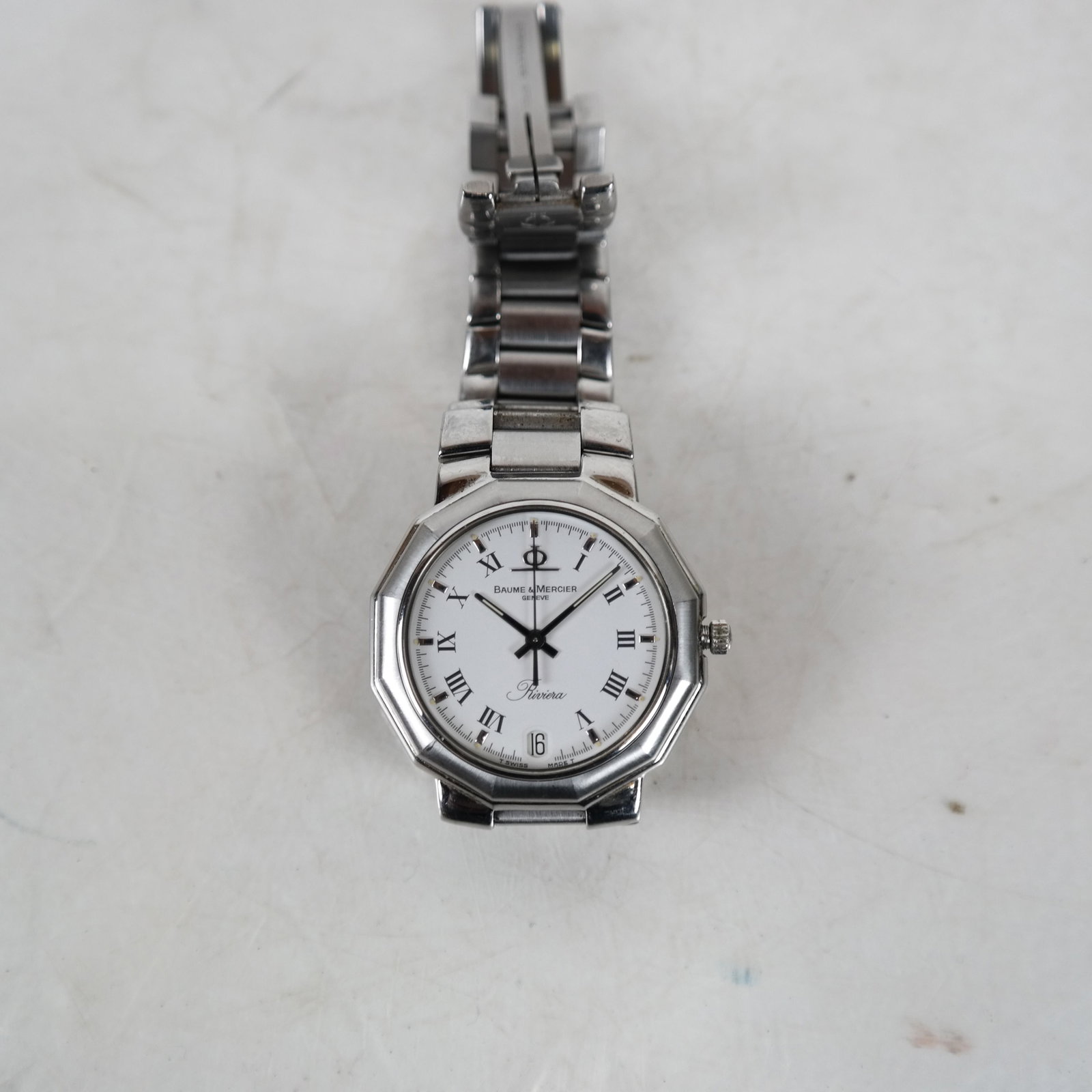 Baume & Mercier, Geneva: "Riviera" Watch: Baume & Mercier "Riviera" watch, "5131"- "2163762", Acier-Inox, stainless steel. Not working.