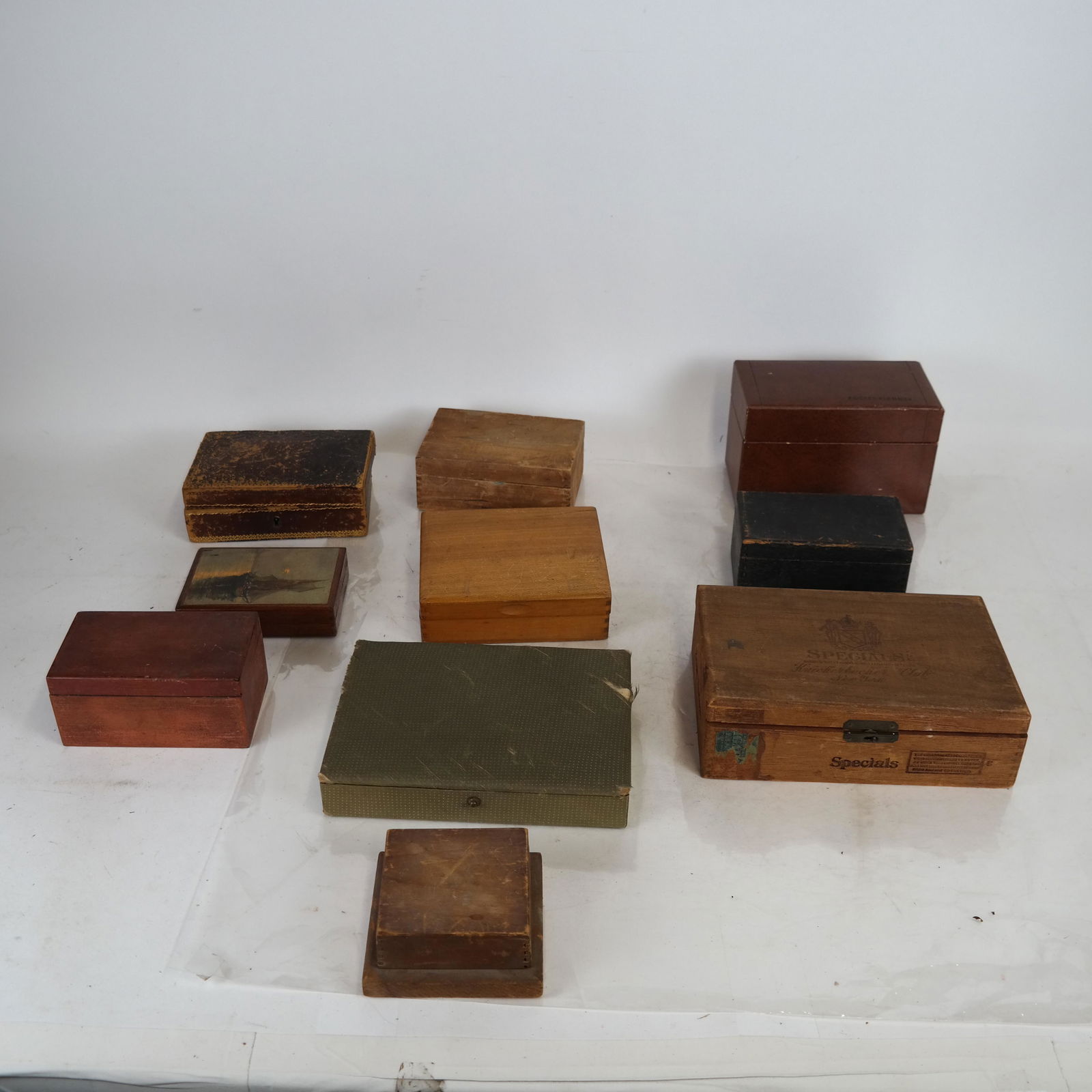 Group of Ten Boxes - Cigar, Others: Group of ten boxes, cigar and others, one with a ship scene. [Largest: 3 x 9 x 6 inches].