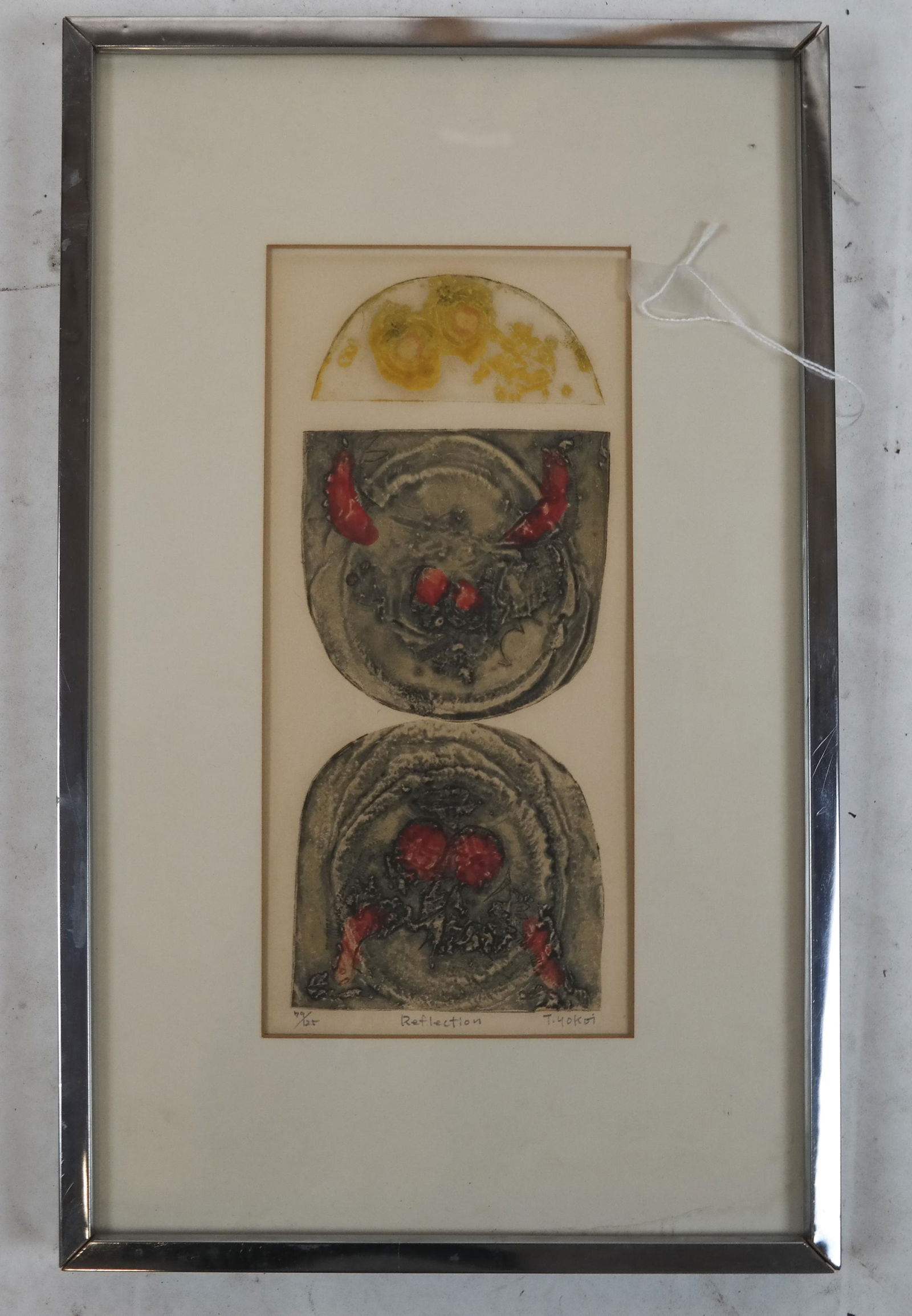 Tomoe YOKOI: "Reflections" 79/125- Lithograph: Tomoe Yokoi (Japanese), lithograph "Reflections" 79/125. [Art: 12 x 5 inches; Frame: 20 3/4 x 13 inches].