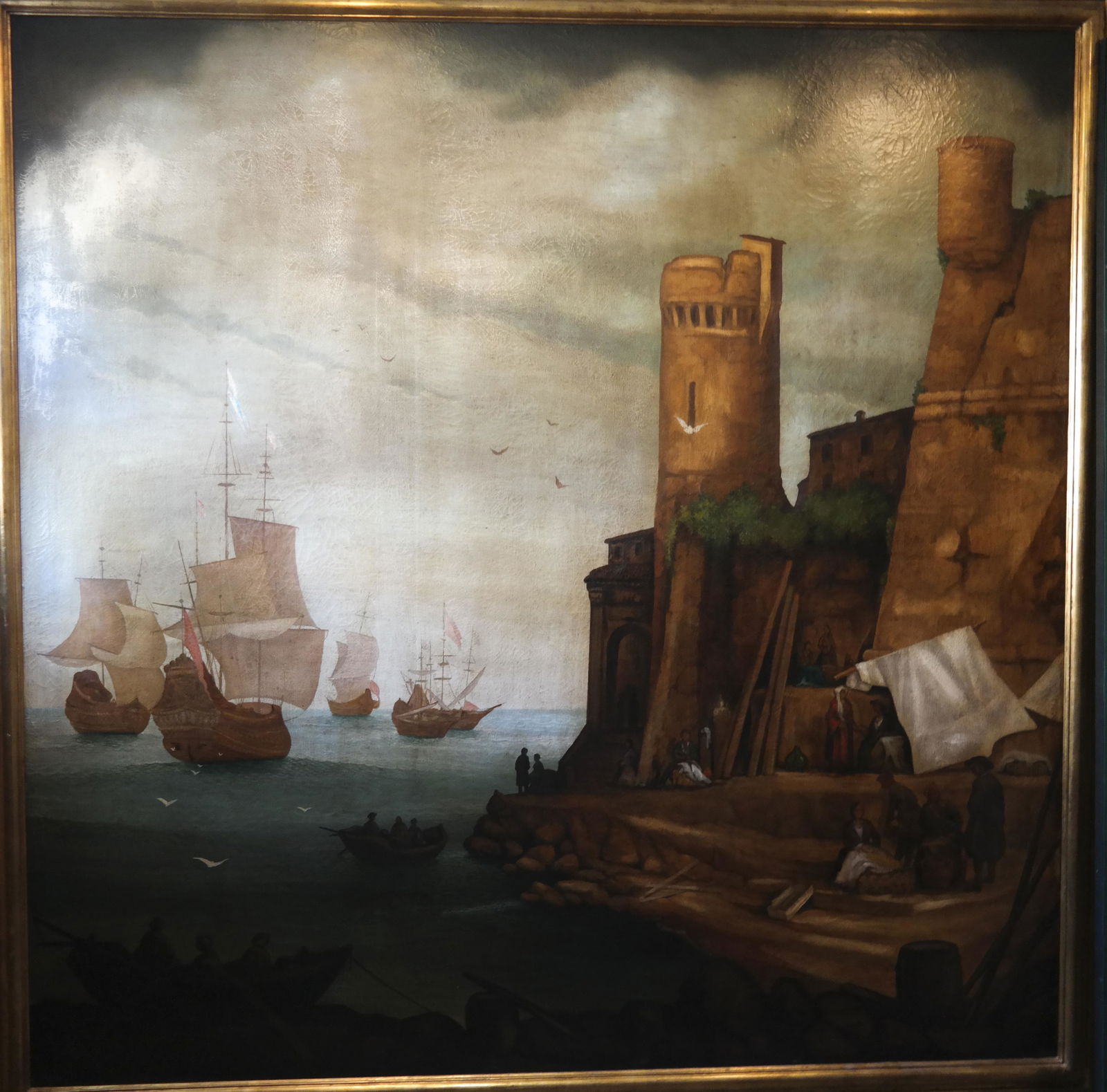 19th C. Painting: Castle by Sea - Oil on Canvas (1 of 6)