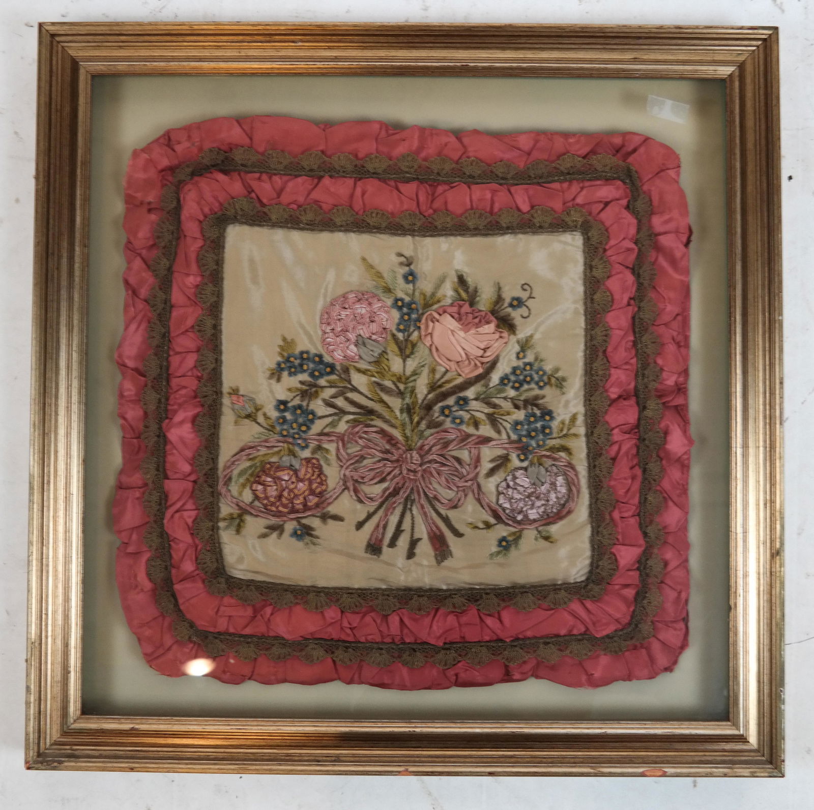 Framed Embroidered Textile Pillowcase (1 of 3)