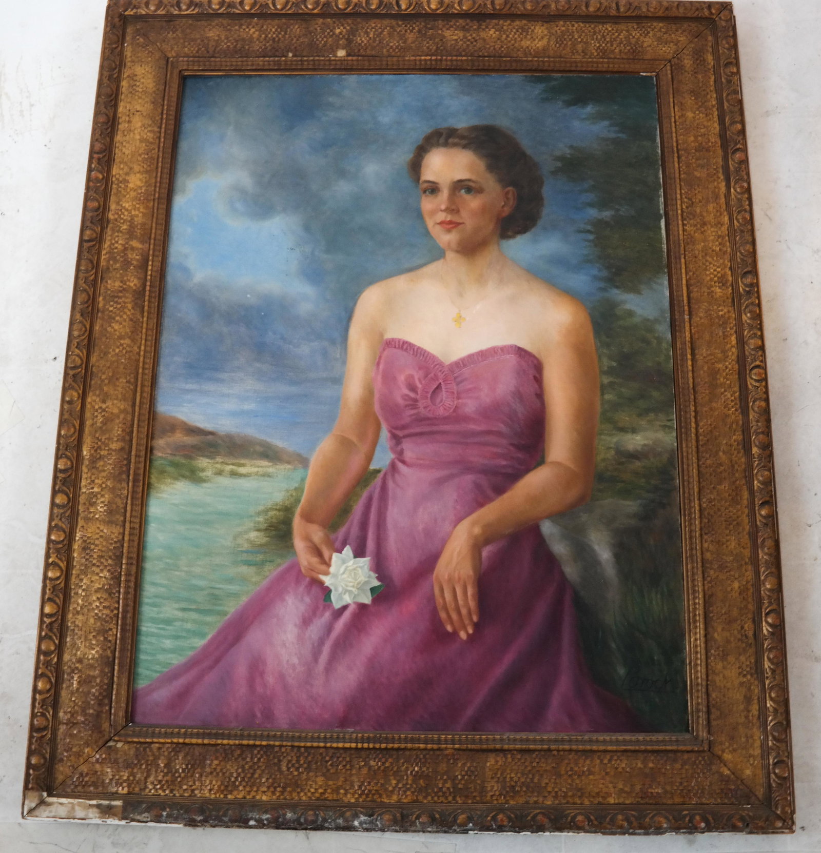 Gustav BROCK: Portrait Woman - Oil on Canvas: Oil on canvas of Ellen Evelyn Brock. [Art: 40 x 30 inches; Frame: 50 x 40 inches]. In good condition.