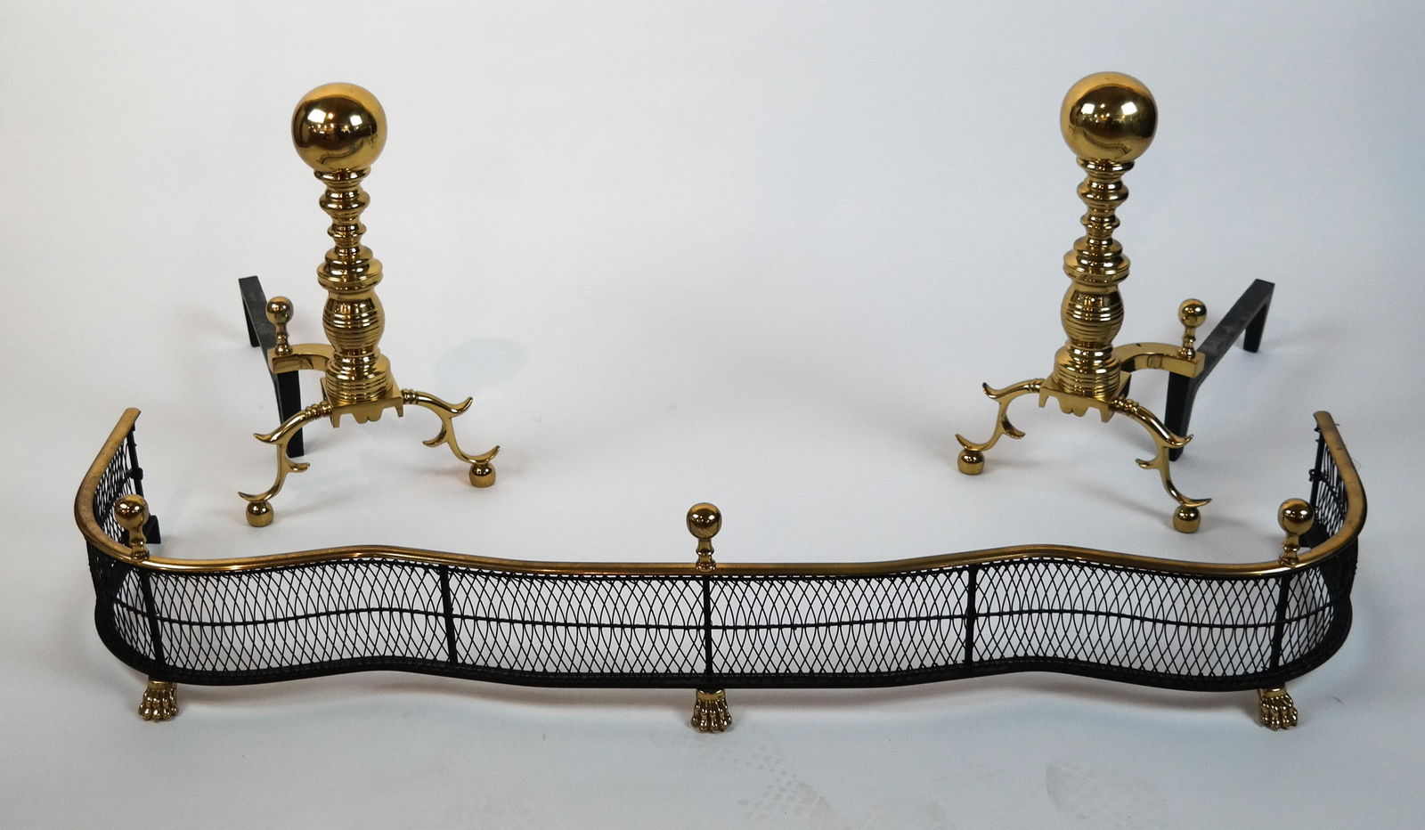 Brass Cannon Ball Andirons & Fender (1 of 6)