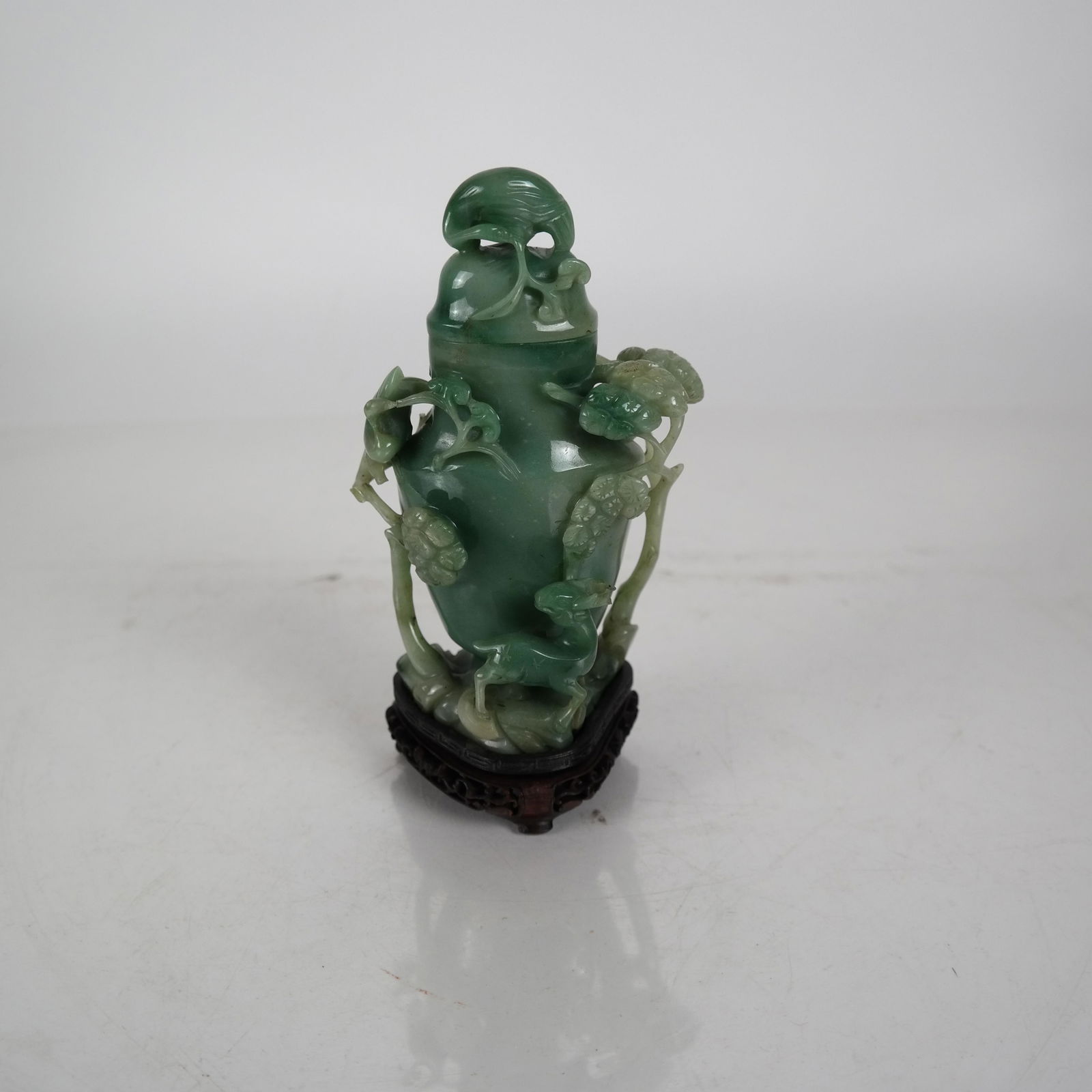 Chinese Mottled Green Jade Covered Vase (1 of 5)