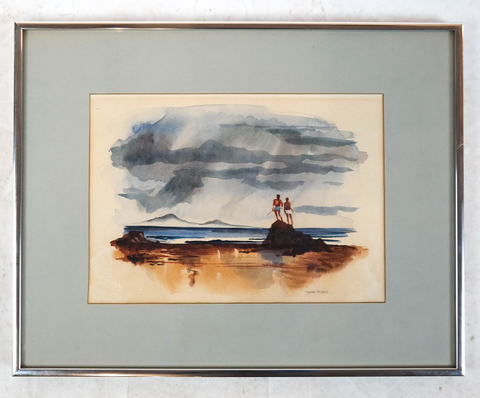Thomas ARTHUR: Figures by Shore - Watercolor (1 of 1)