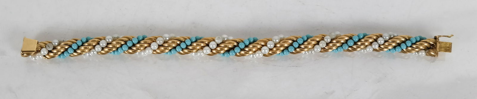 14K Gold Turquoise Bracelet 19.4 DWT (1 of 9)