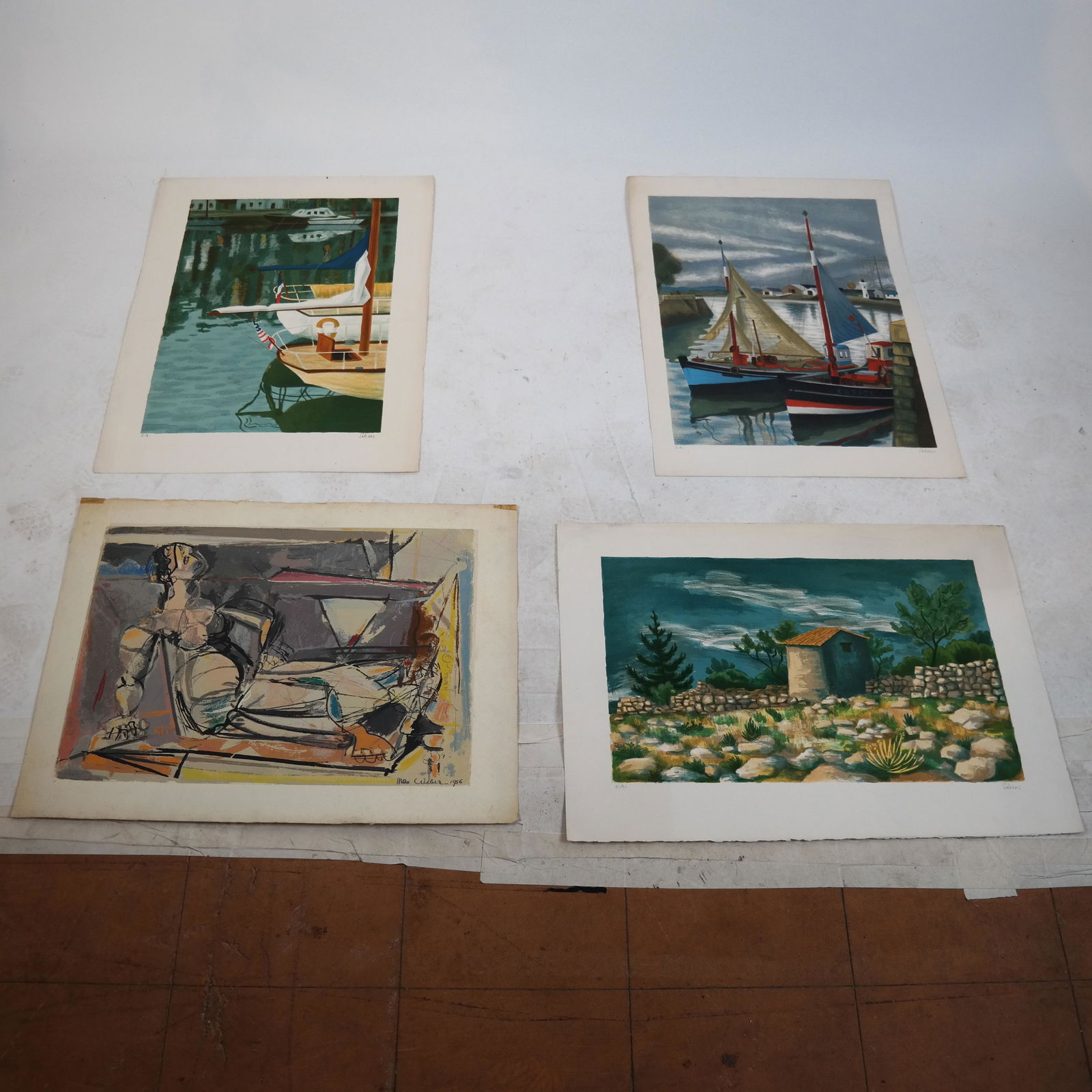 Max WEBER, SALINAS: 4 Silkscreen Prints: 1) Max Weber unframed silkscreen, reclining woman, pencil numbered 33/96 lower left, signed in the plate lower right. [Image: 18 x 24 inches; Sheet: 22 1/2 x 28 3/4 inches]. 2) Three unframed Artist's