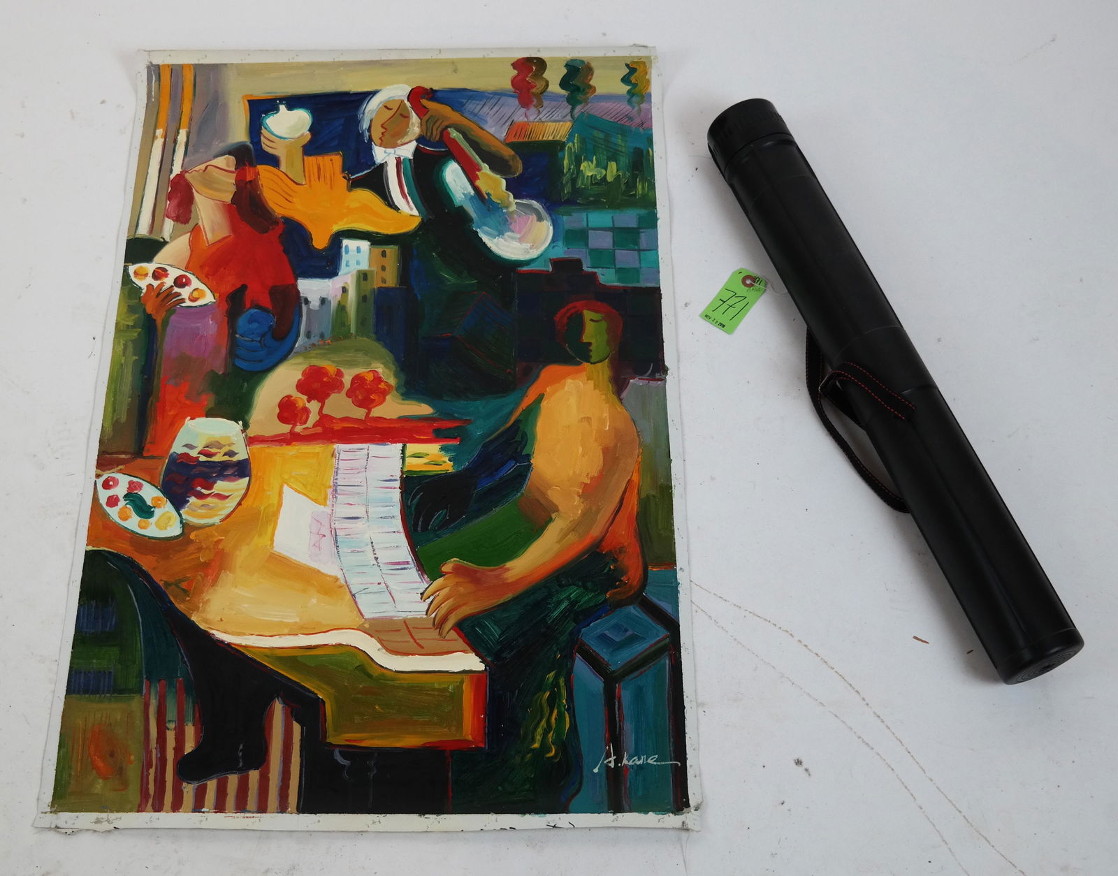 A. KANE: Modernist Piano Player - Oil on Canvas: Unframed oil on canvas in modern, contemporary style, signed. [36 x 24 inches].