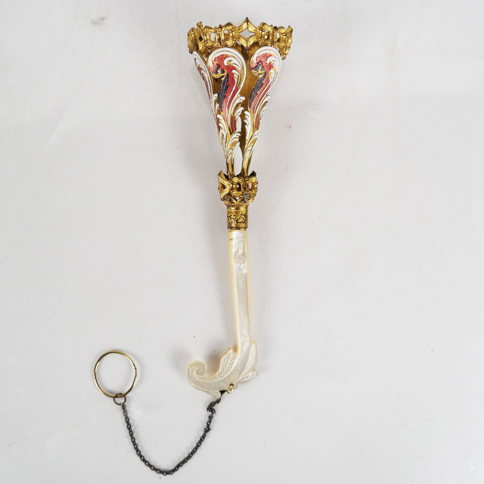 19th C. "Tussie Mussie" Posey Holder - Gilt, MOP (1 of 4)