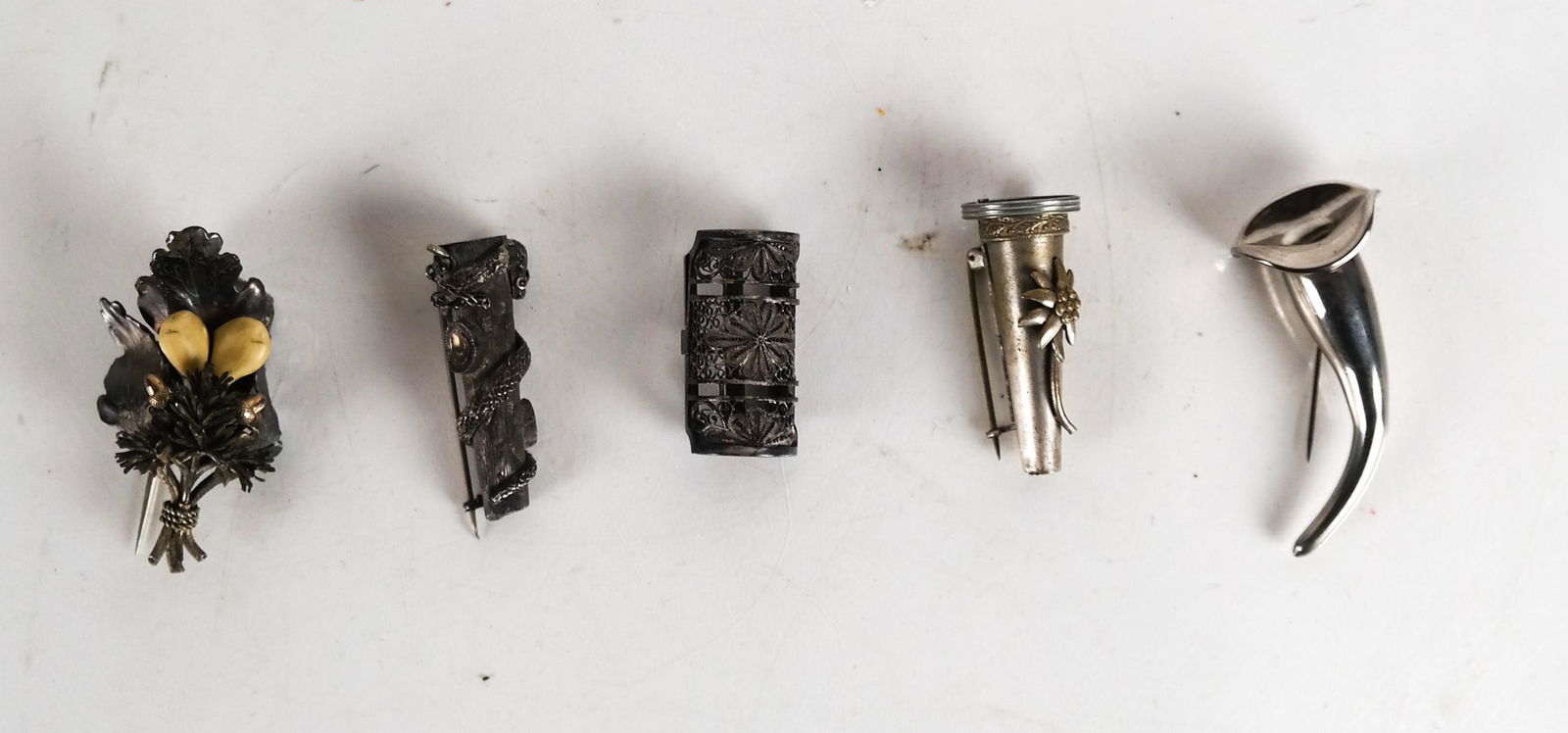 19th C. Pin-On "Tussie Mussie" Posey Holders (5) (1 of 5)