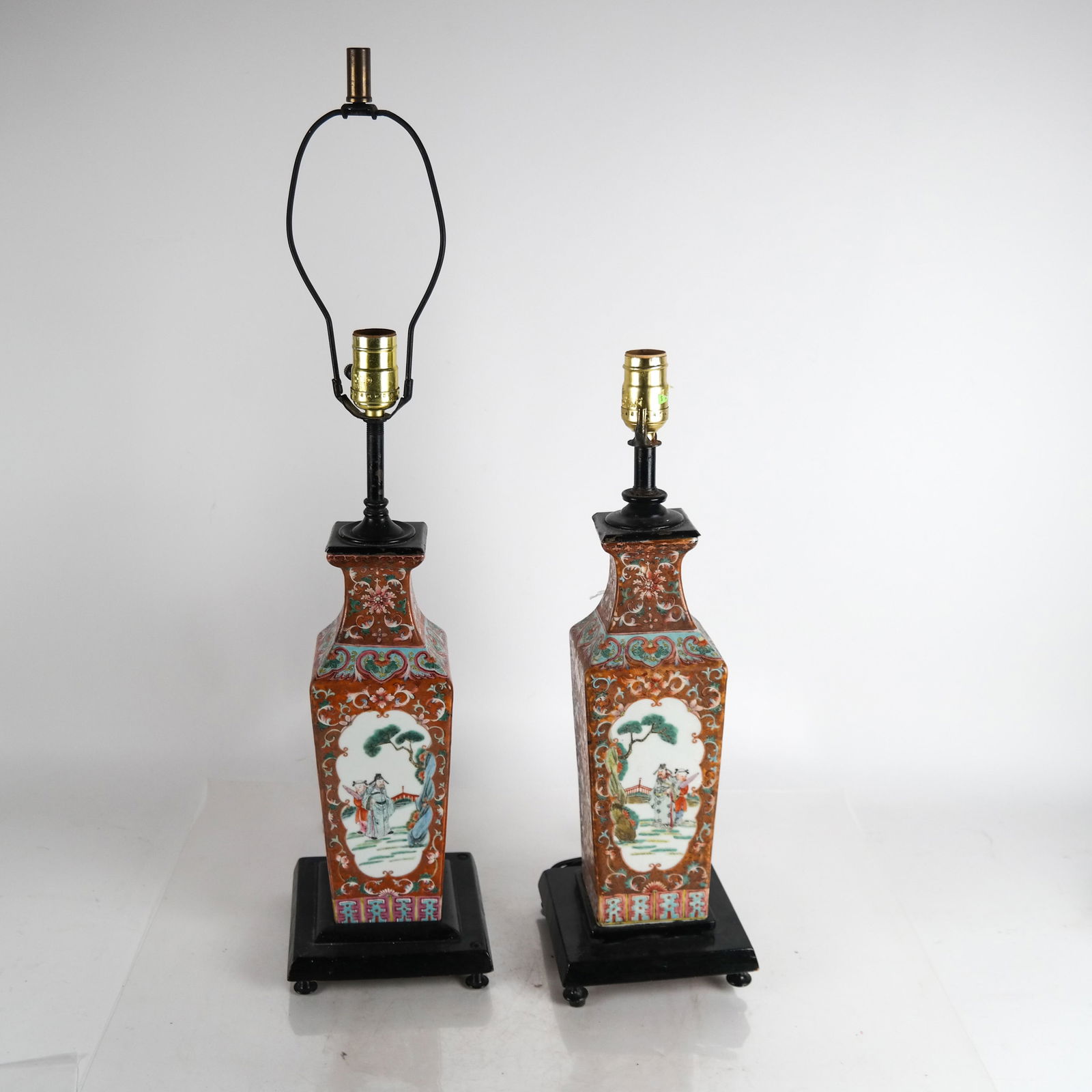 Pair Chinese Polychrome Enamel Vase/Lamps (1 of 9)