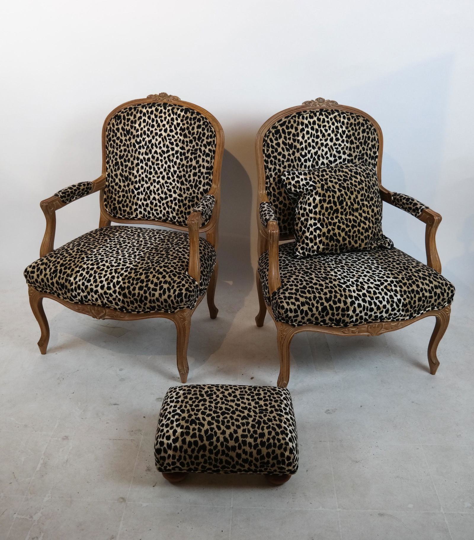 Pair French-Style Arm Chairs, Stool (1 of 6)