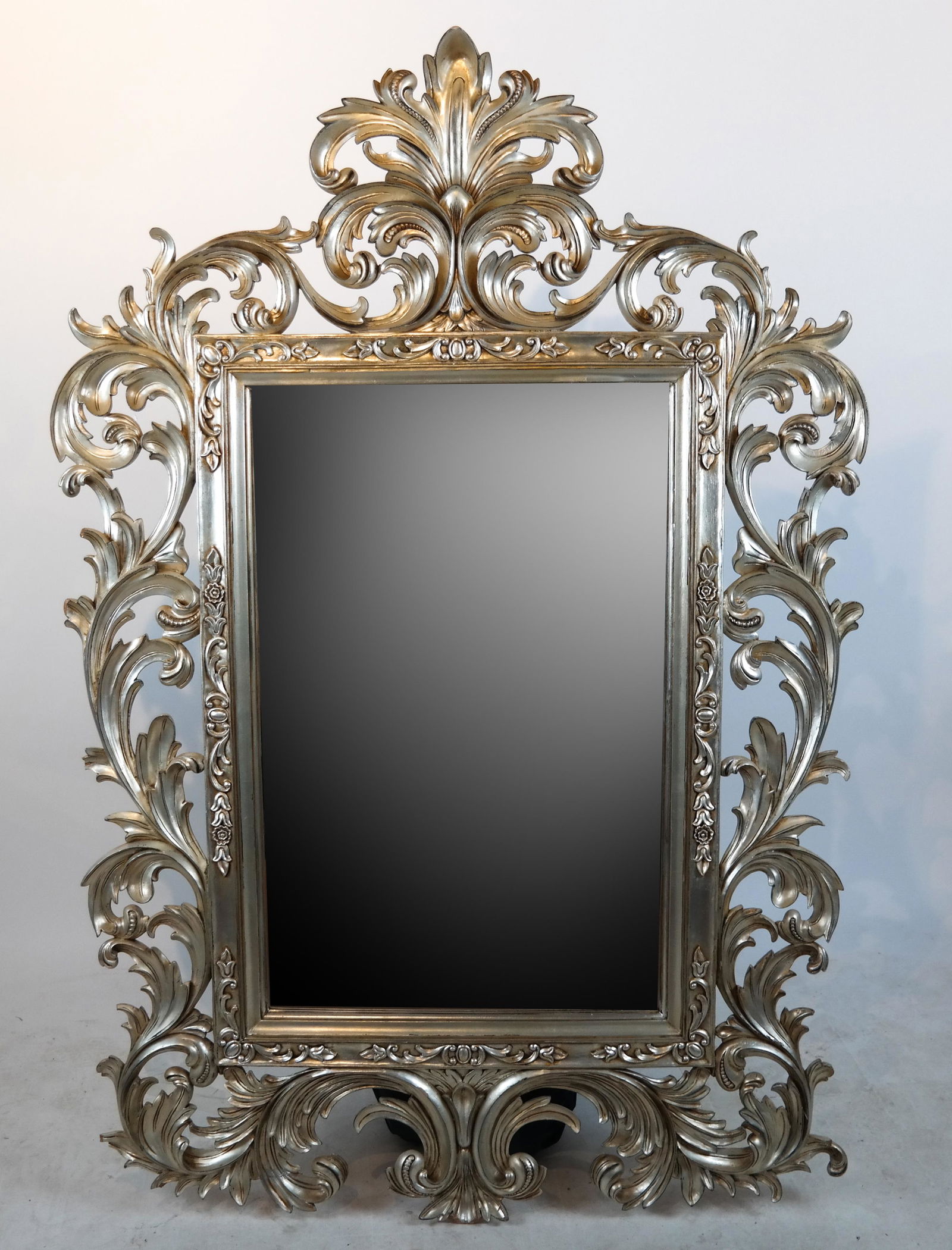 Large Baroque-Style Silver Gilt Wood Mirror (1 of 4)