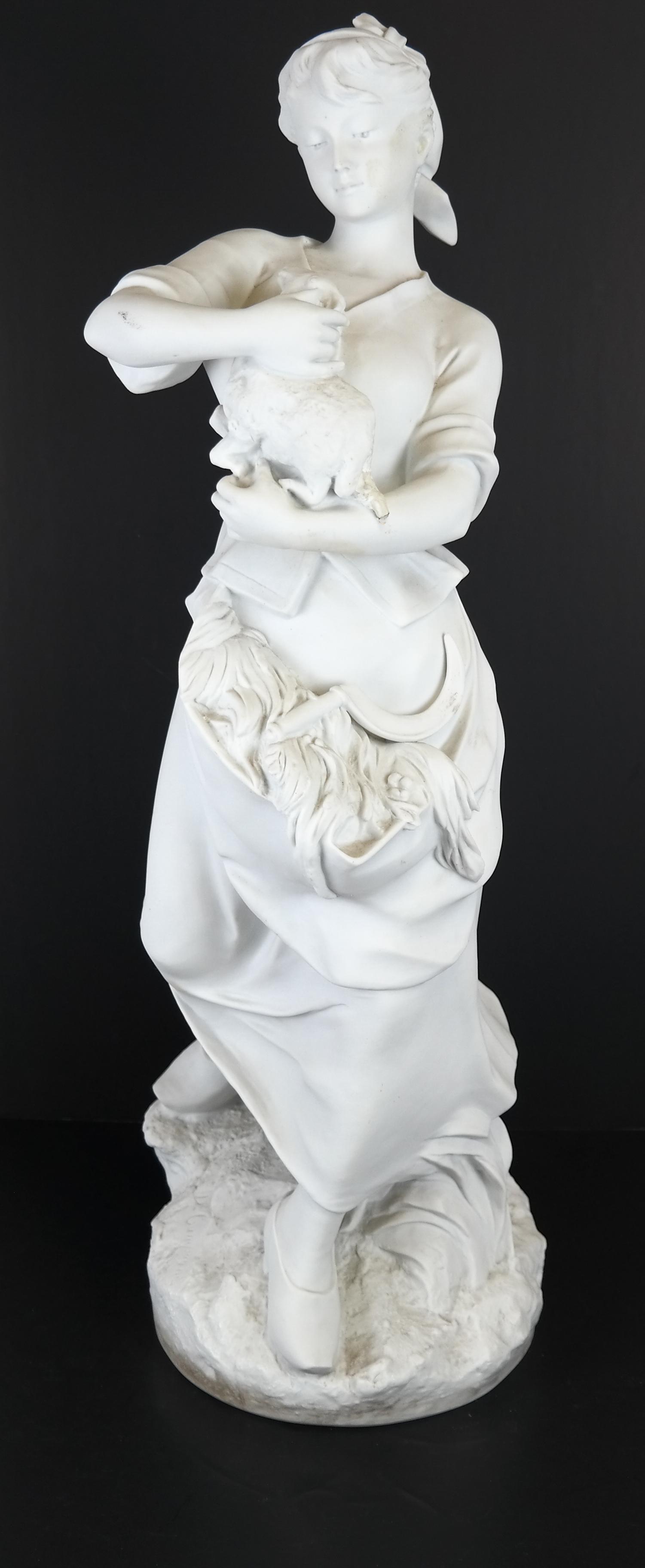 Bisque Plaster Woman with Lamb Statue (1 of 7)