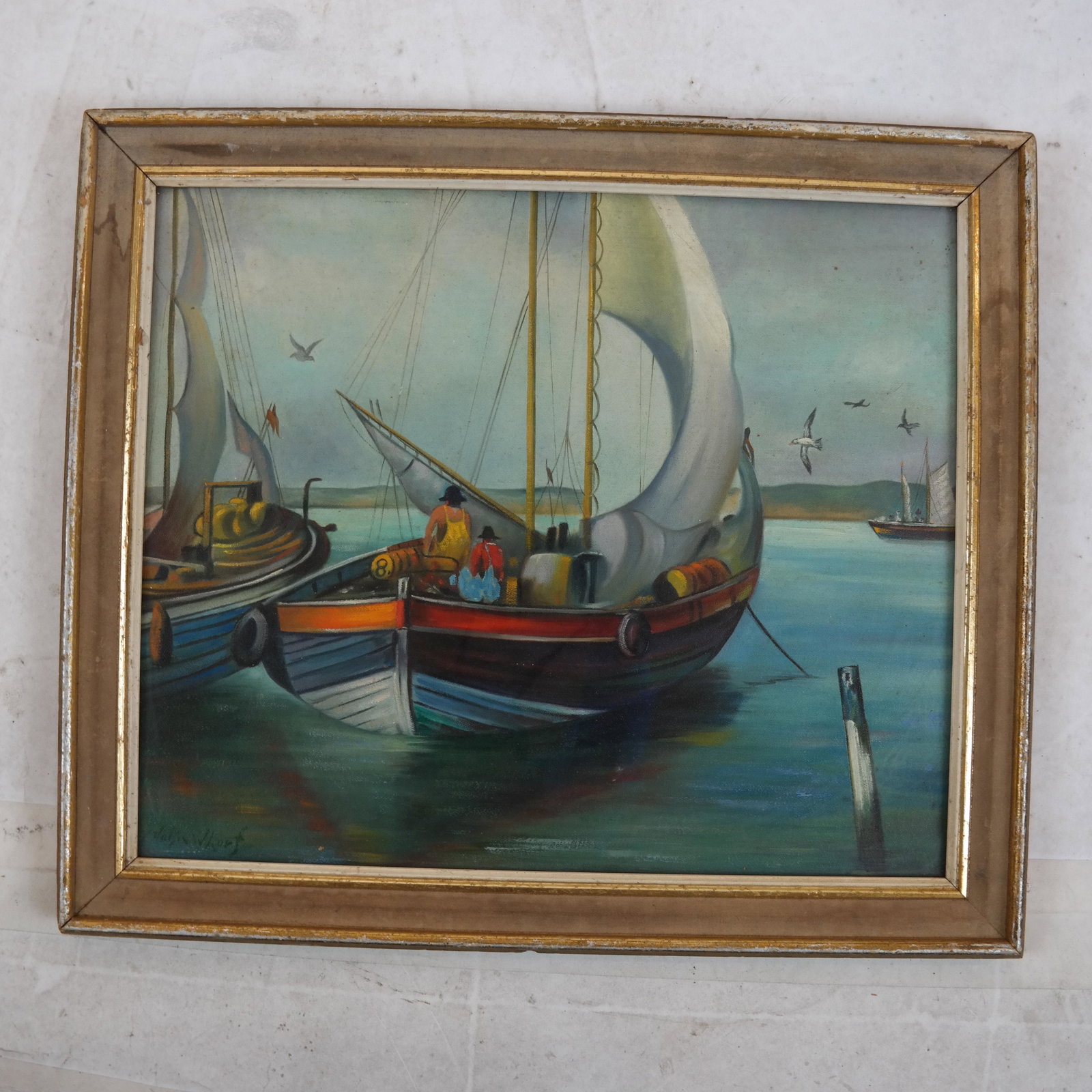John WHORF: Painting of Fishermen: John Whorf, painting of fishermen. [Art: 15 x 18 inches; Frame: 18 1/2 x 21 1/2 inches]. In good condition.