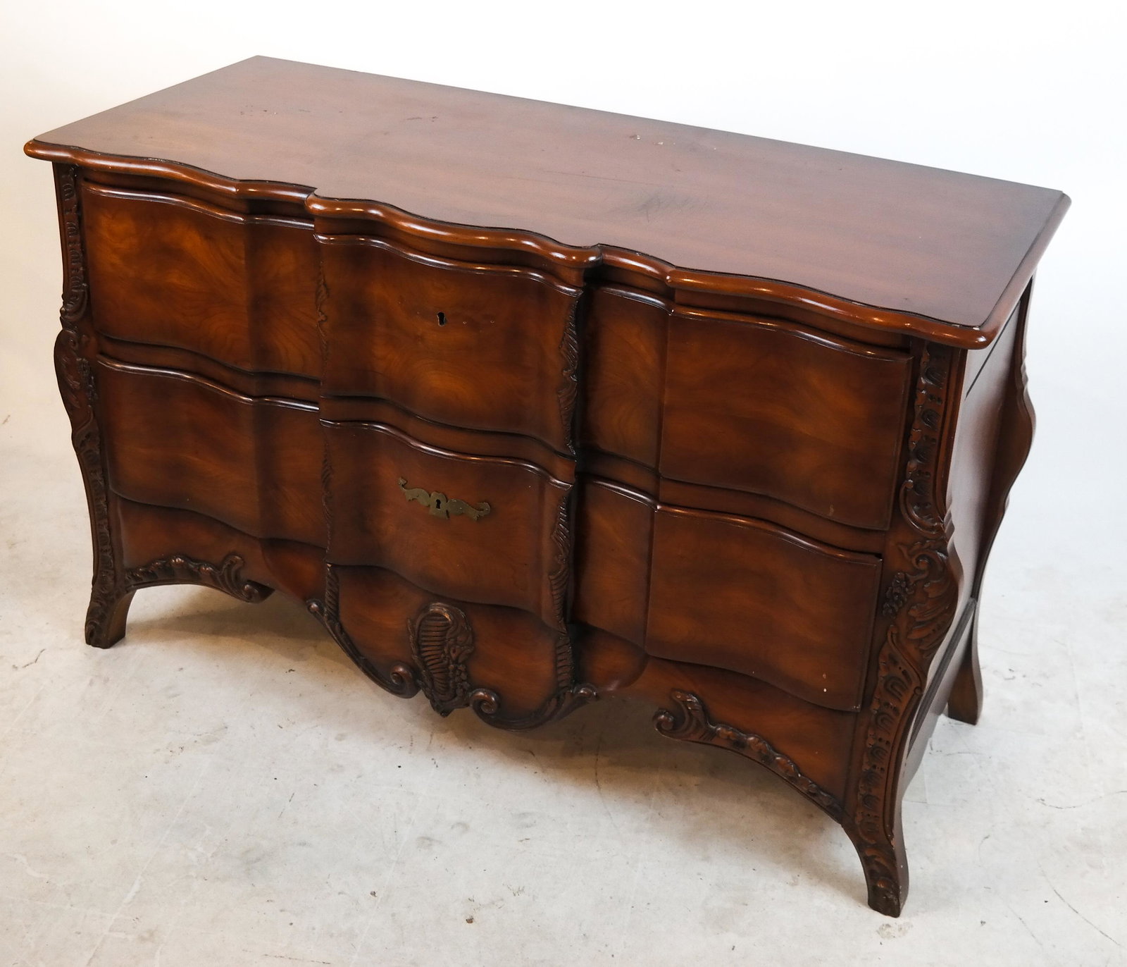 Provincial-Style Carved Chest: Provincial-style carved desk/commode. [32 x 49 1/2 x 20 1/2 inches].