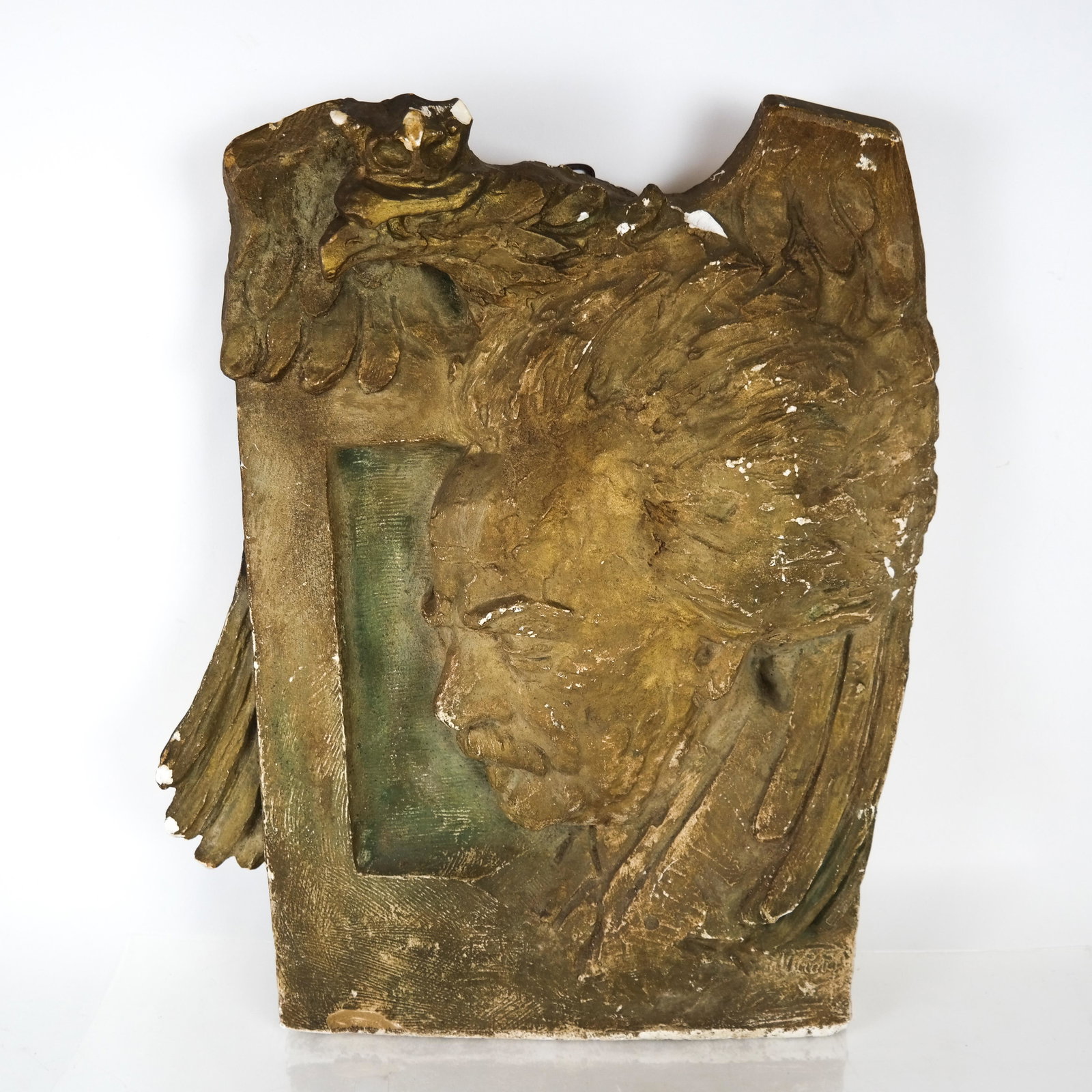 Plaster Relief of Man & Eagle: Plaster relief of man and eagle. [21 x 14 x 1 1/2 inches]. Losses.