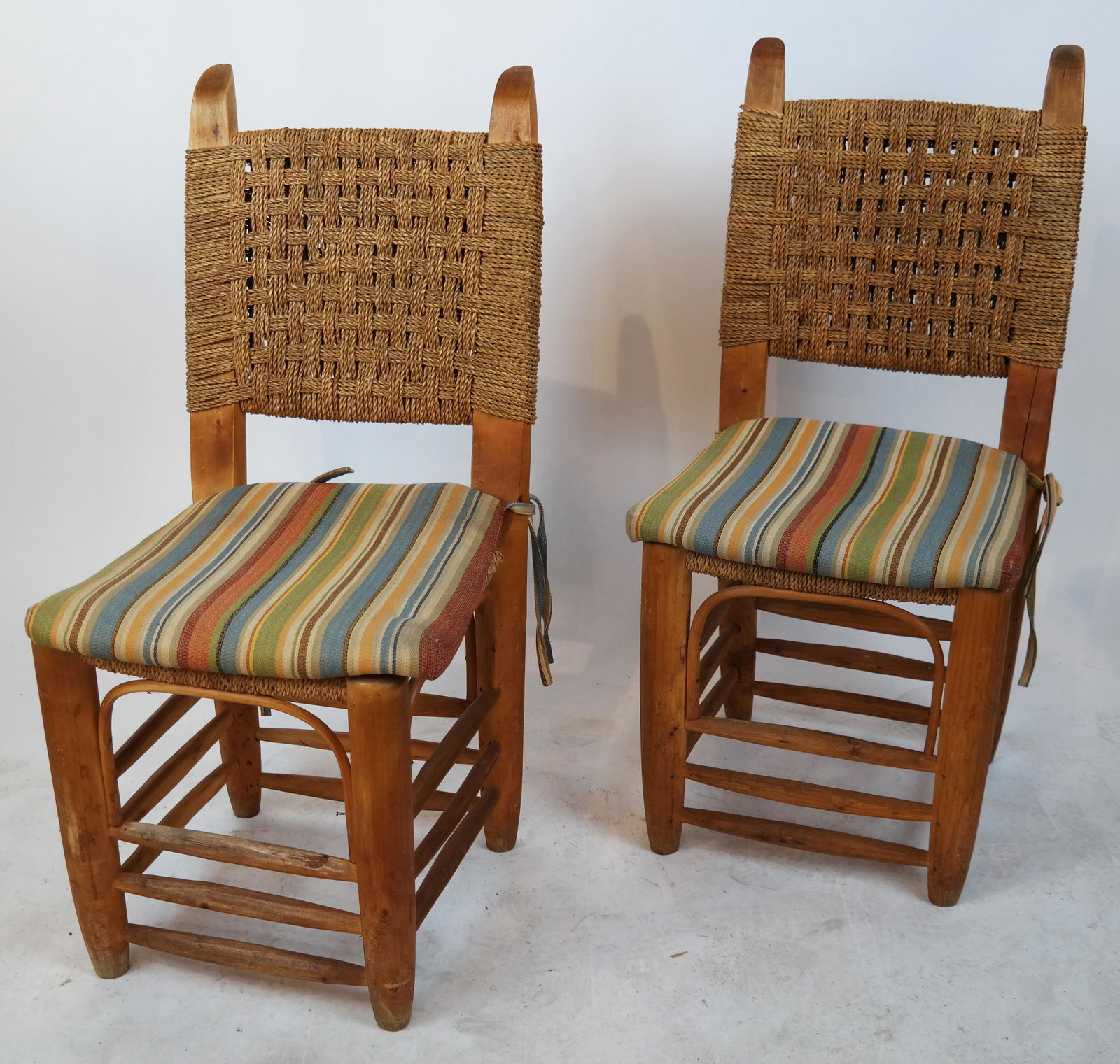 Pair Pine Rush Seat Side Chairs (1 of 4)