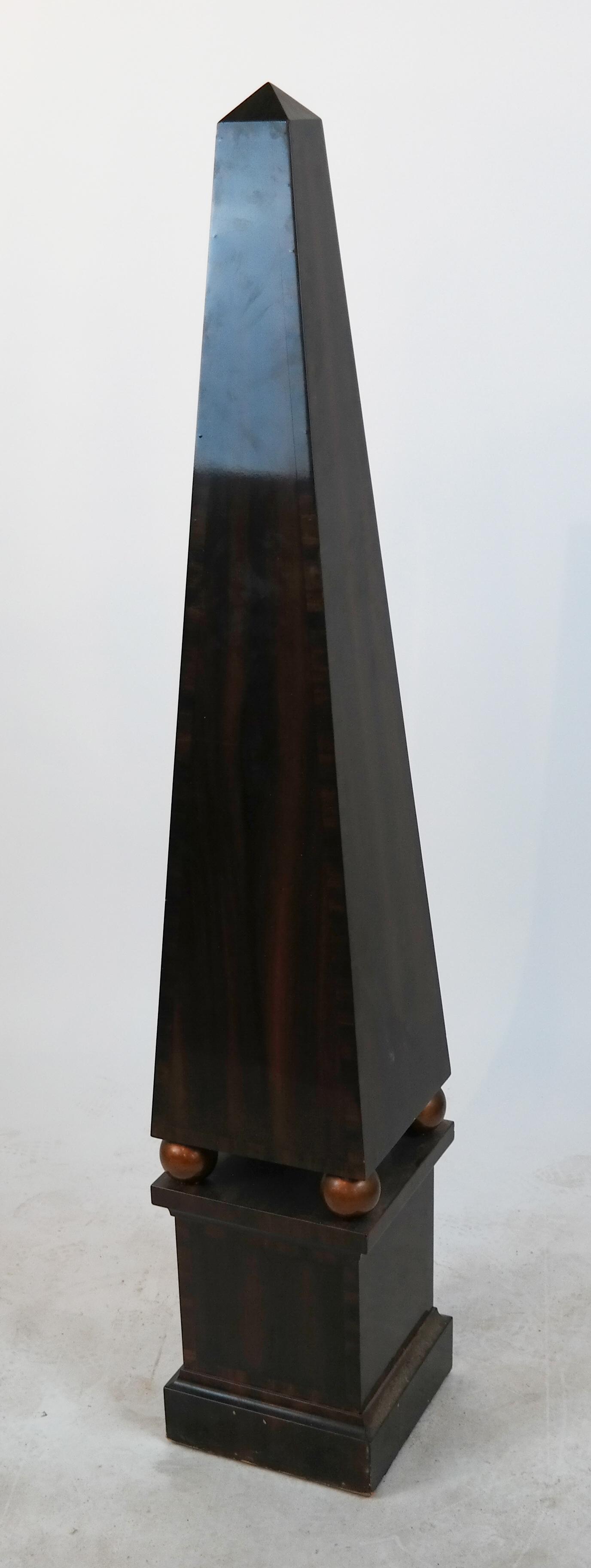 Lacquer & Wood Palatial Obelisk: Lacquer and wood palatial obelisk. [60 x 10 1/2 x 10 1/2 inches]. In overall good condition.