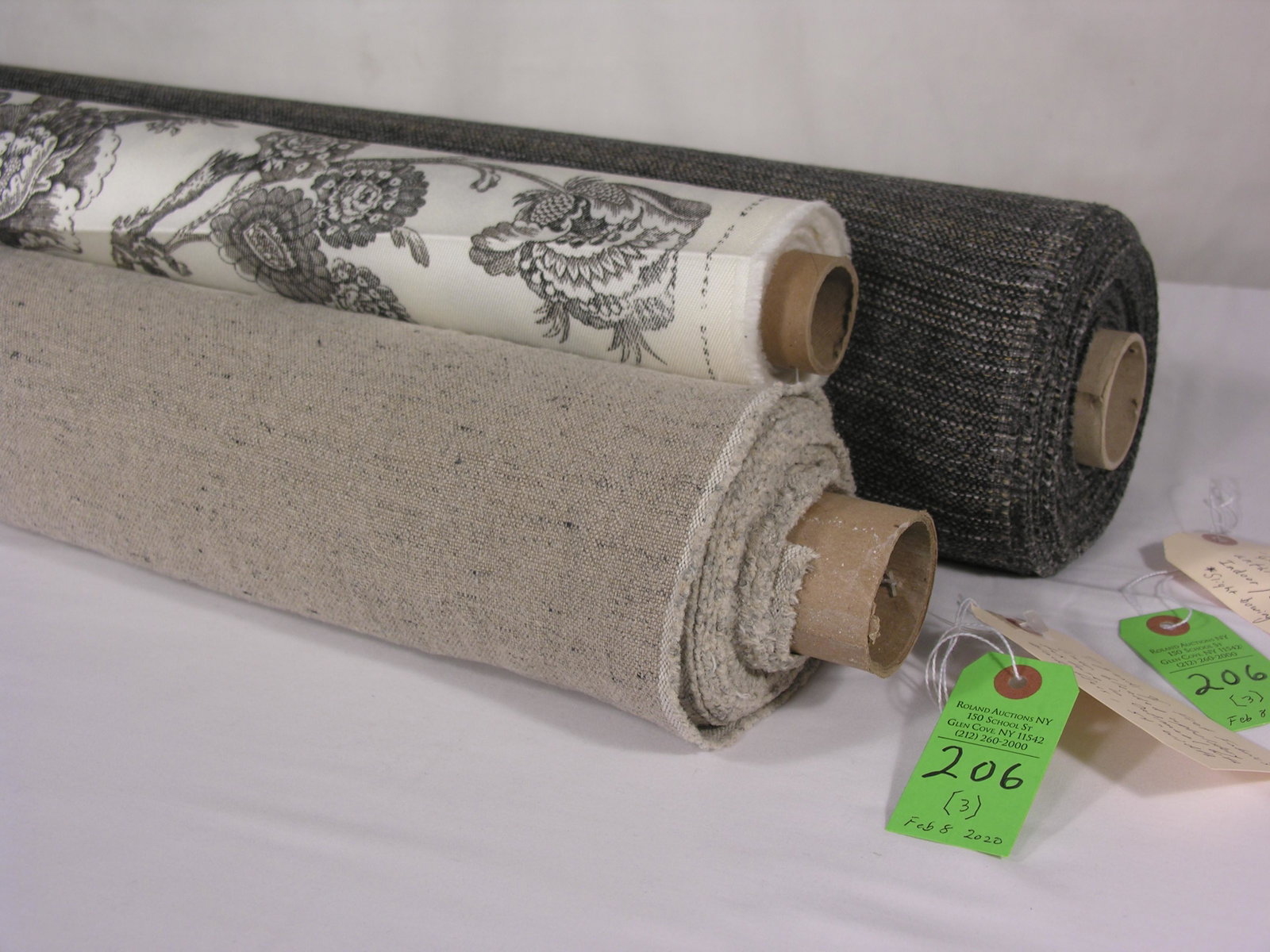 FRET: 1) 16 1/2 yards of FRET's "Quintana" #101-3 in color "Anthracite", a 100% solution-dyed acrylic for indoors and out, with a 56-inch width. The Sunbrella fabric simulates natural grass cloth beautifull