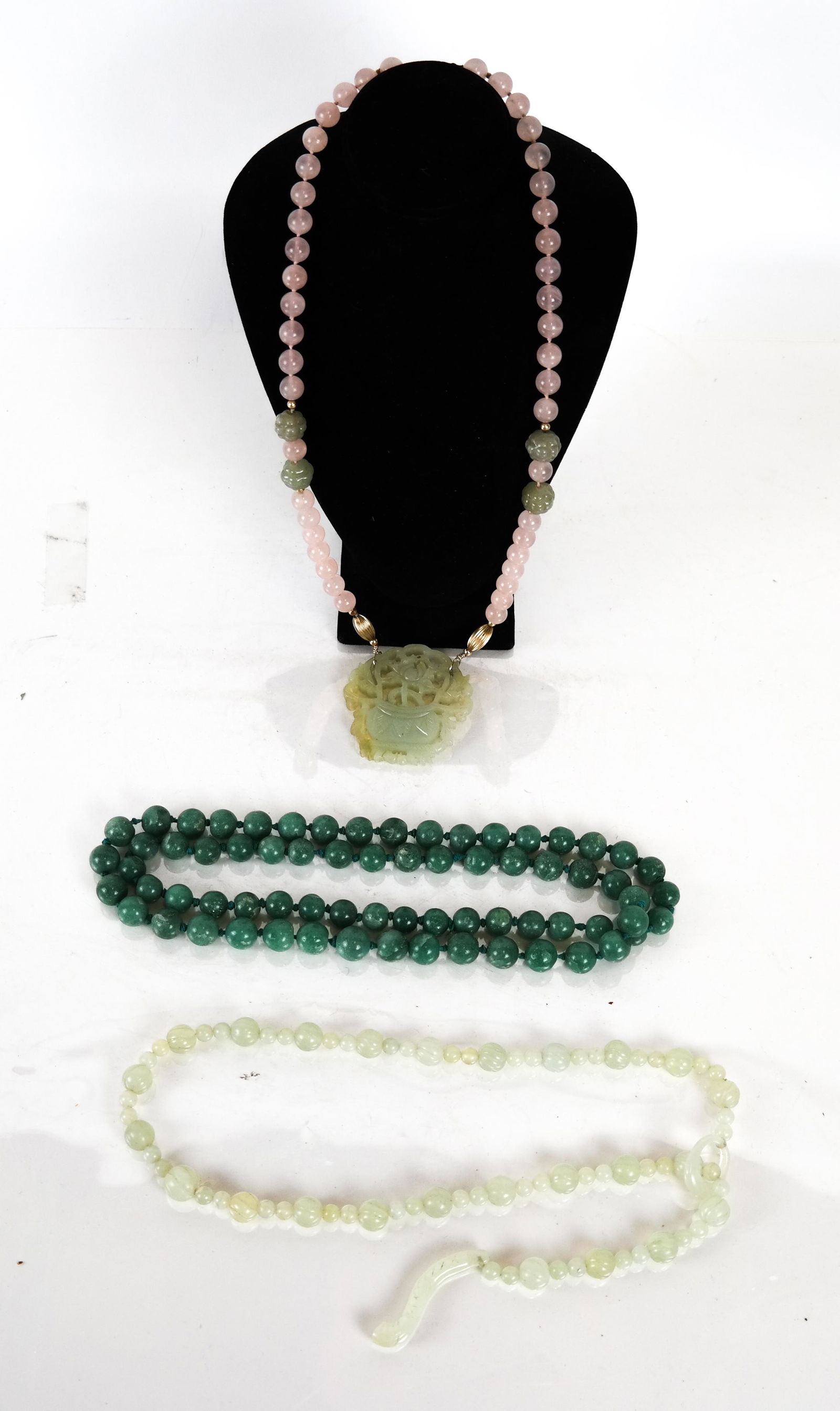 Three Jade and Hardstone Necklaces & A Ring Dish (1 of 4)