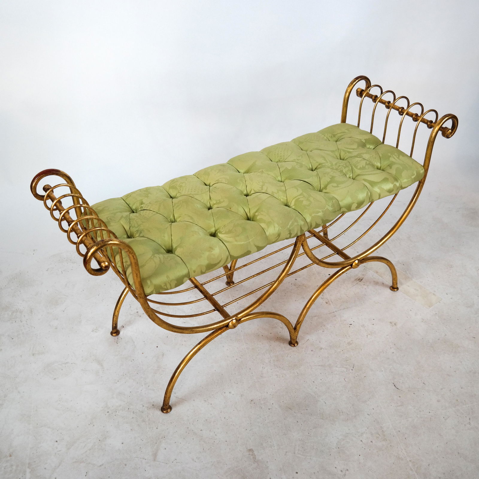 Gilt Metal Lyre-Form Bench (1 of 5)