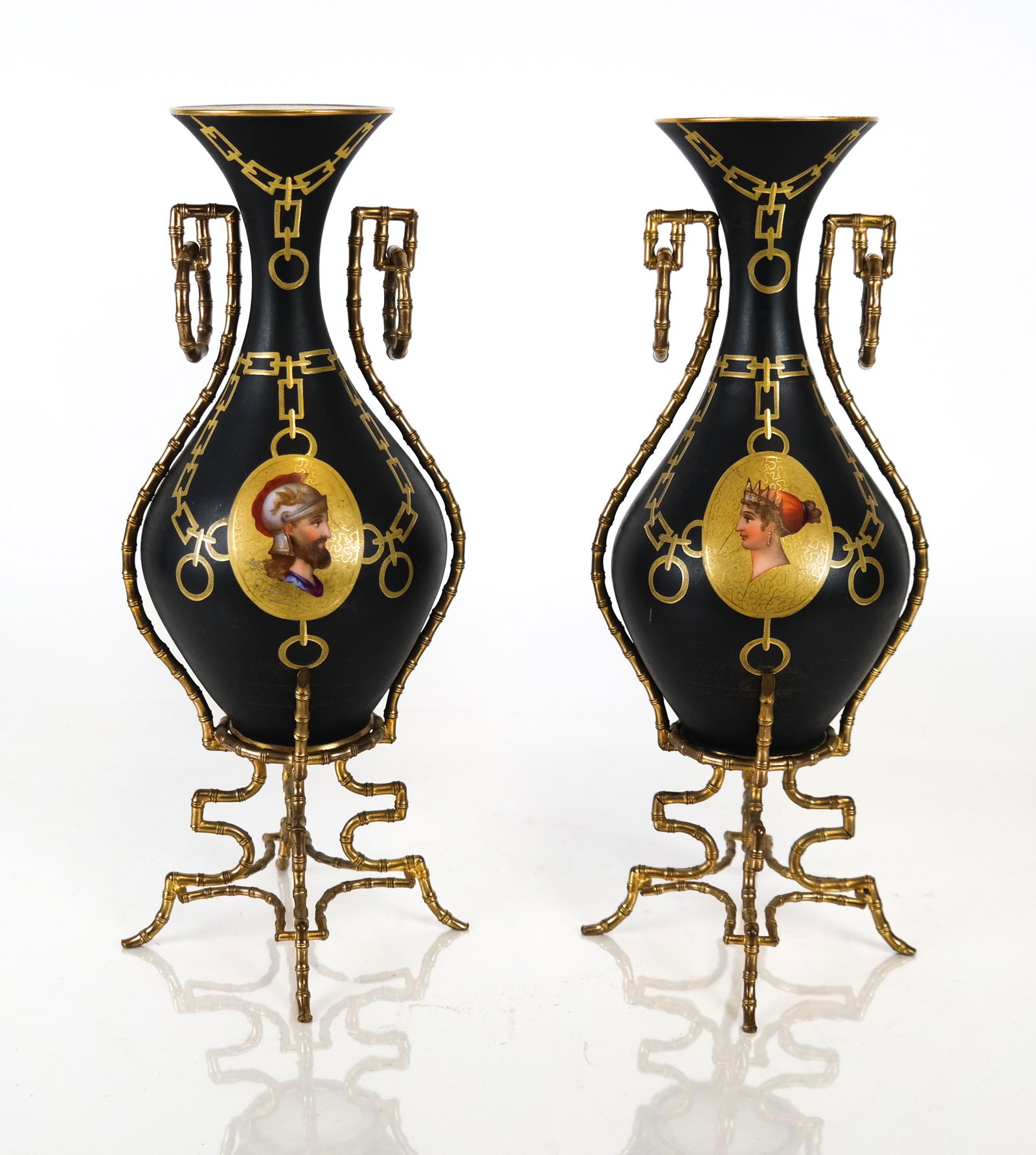 Pr Victorian Porcelain Vases in Bronze Frames (1 of 6)