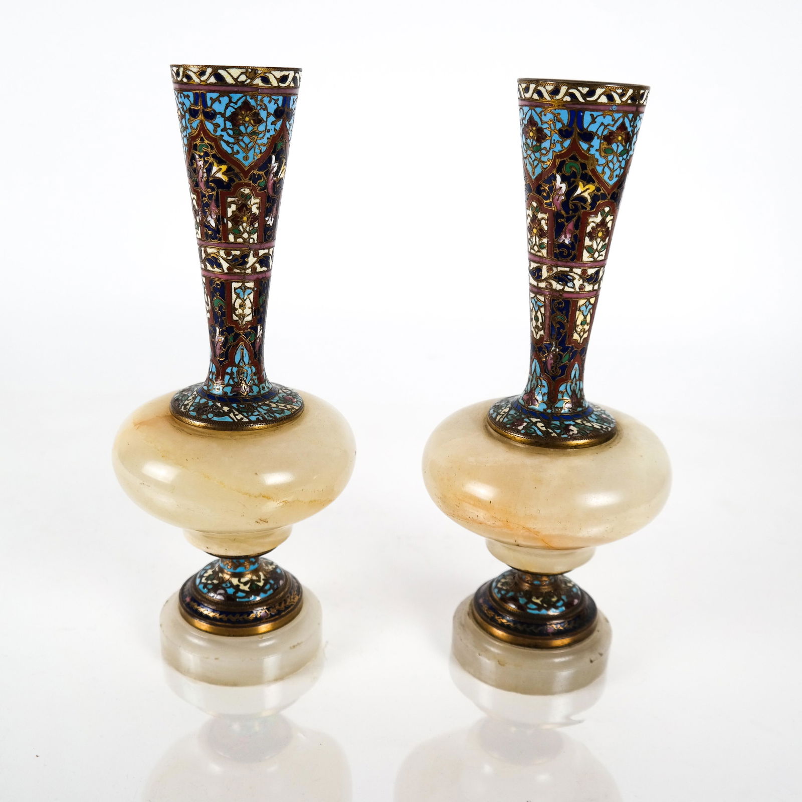 Pair Alabaster and Cloisonne Vases (1 of 8)
