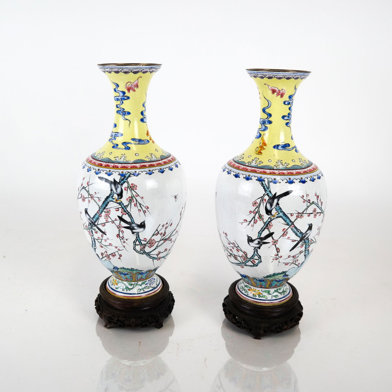 Pair Chinese Polychrome Vases on Wood Stands (1 of 5)