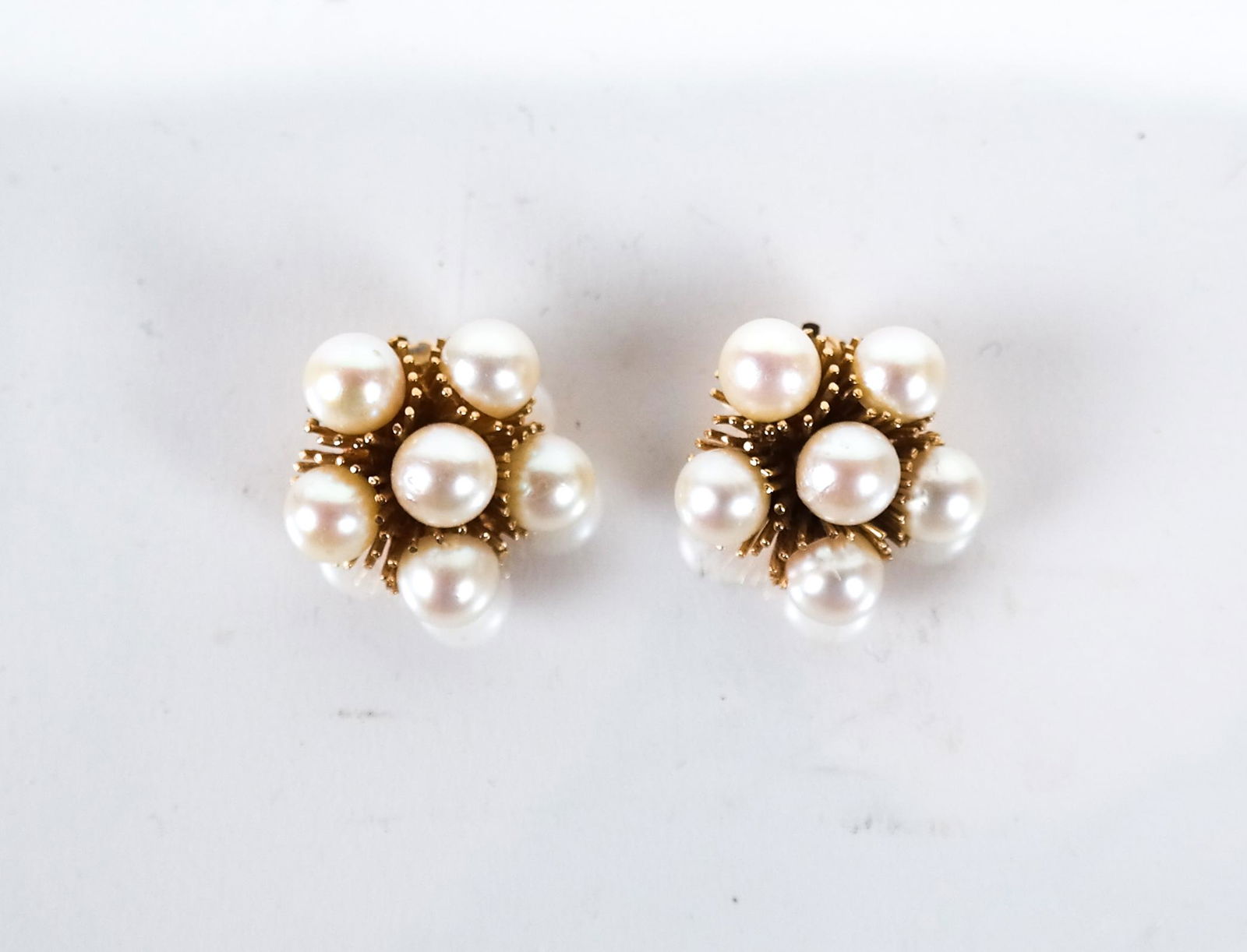 Pair 14K Gold and Pearl Cluster Ear Clips (1 of 5)