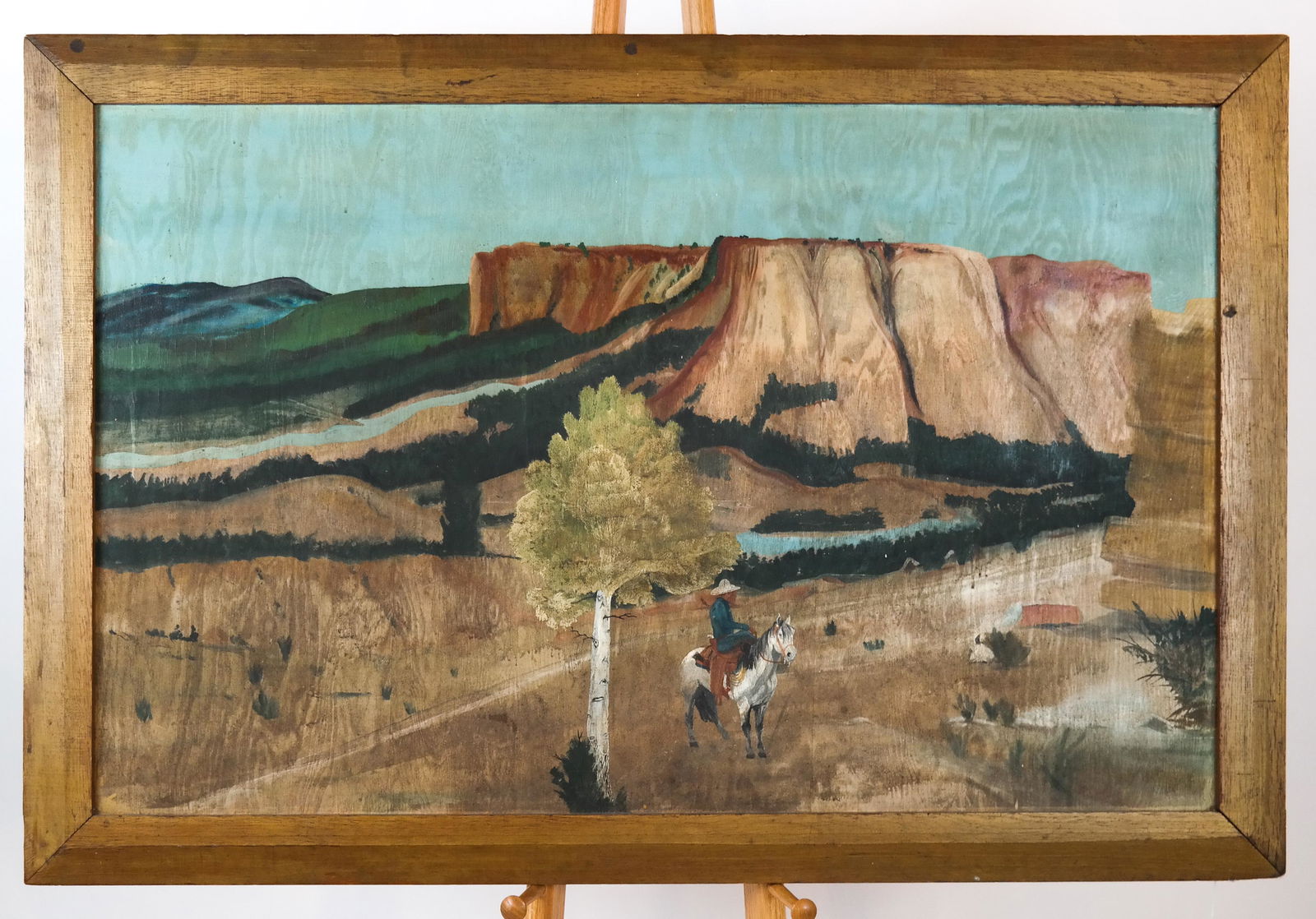 Primitive Western Scene - Oil on Plywood (1 of 6)