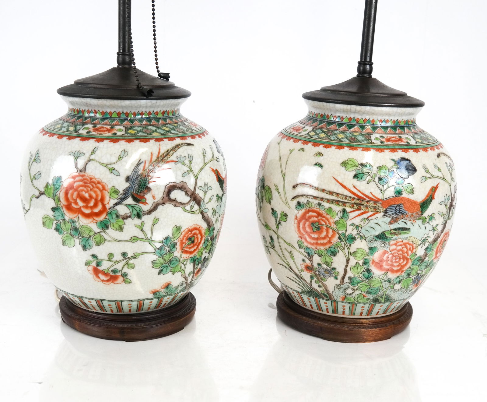 Pair Chinese Polychrome Ginger Jar Lamps (1 of 5)
