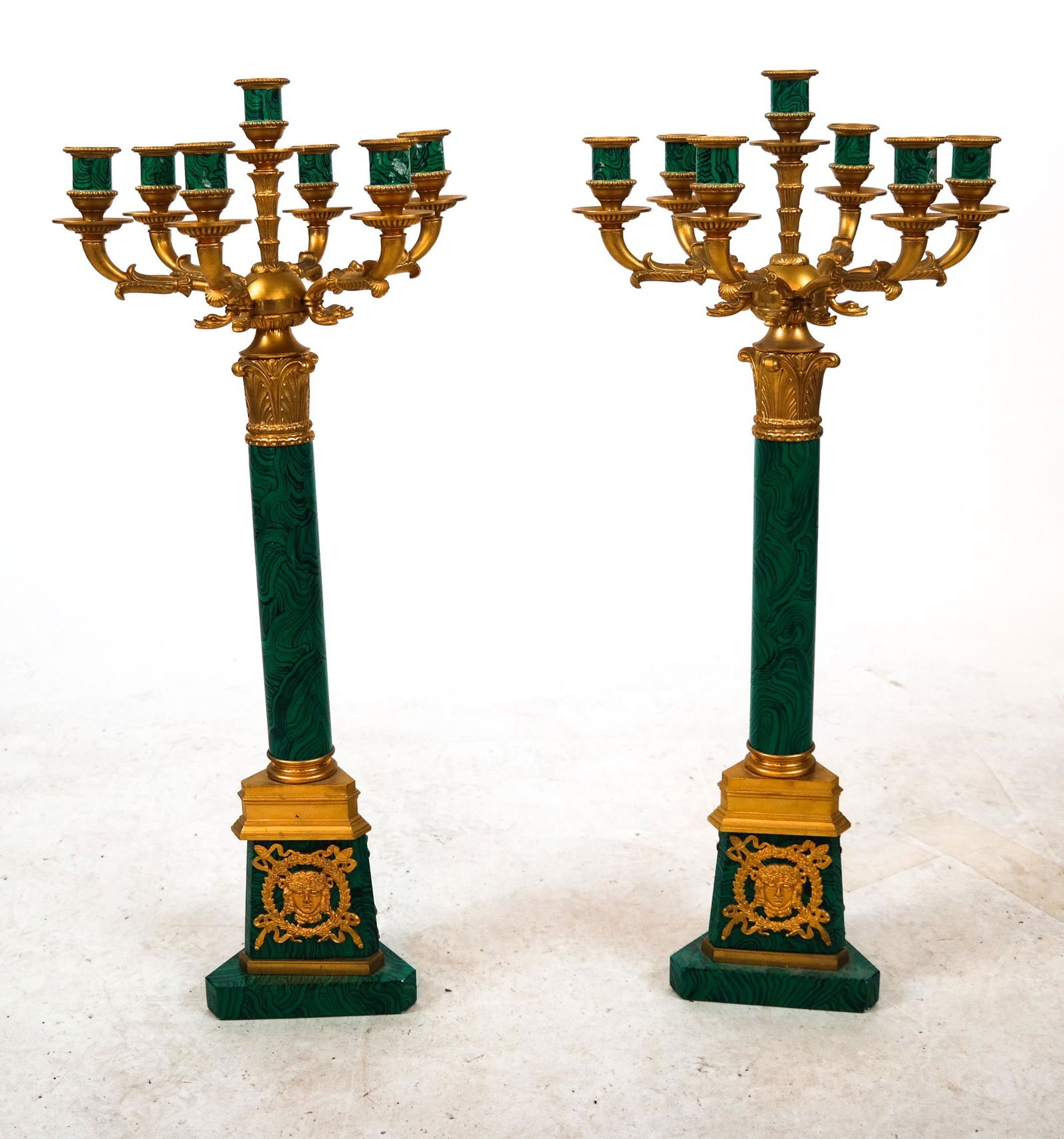Pair Faux Malachite & Bronze Candelabra (1 of 7)