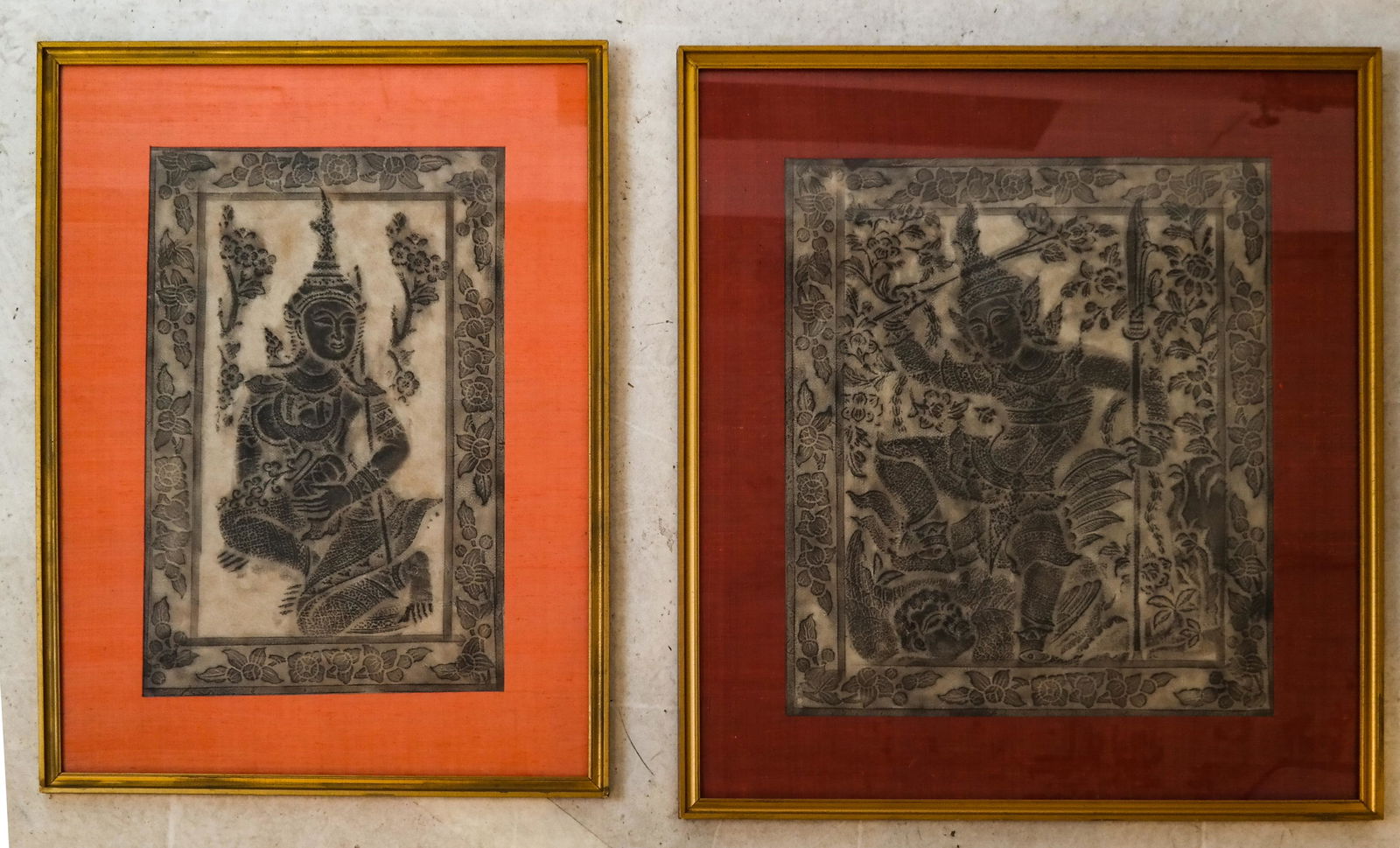 Pair Cambodian Temple Rubbings (1 of 5)