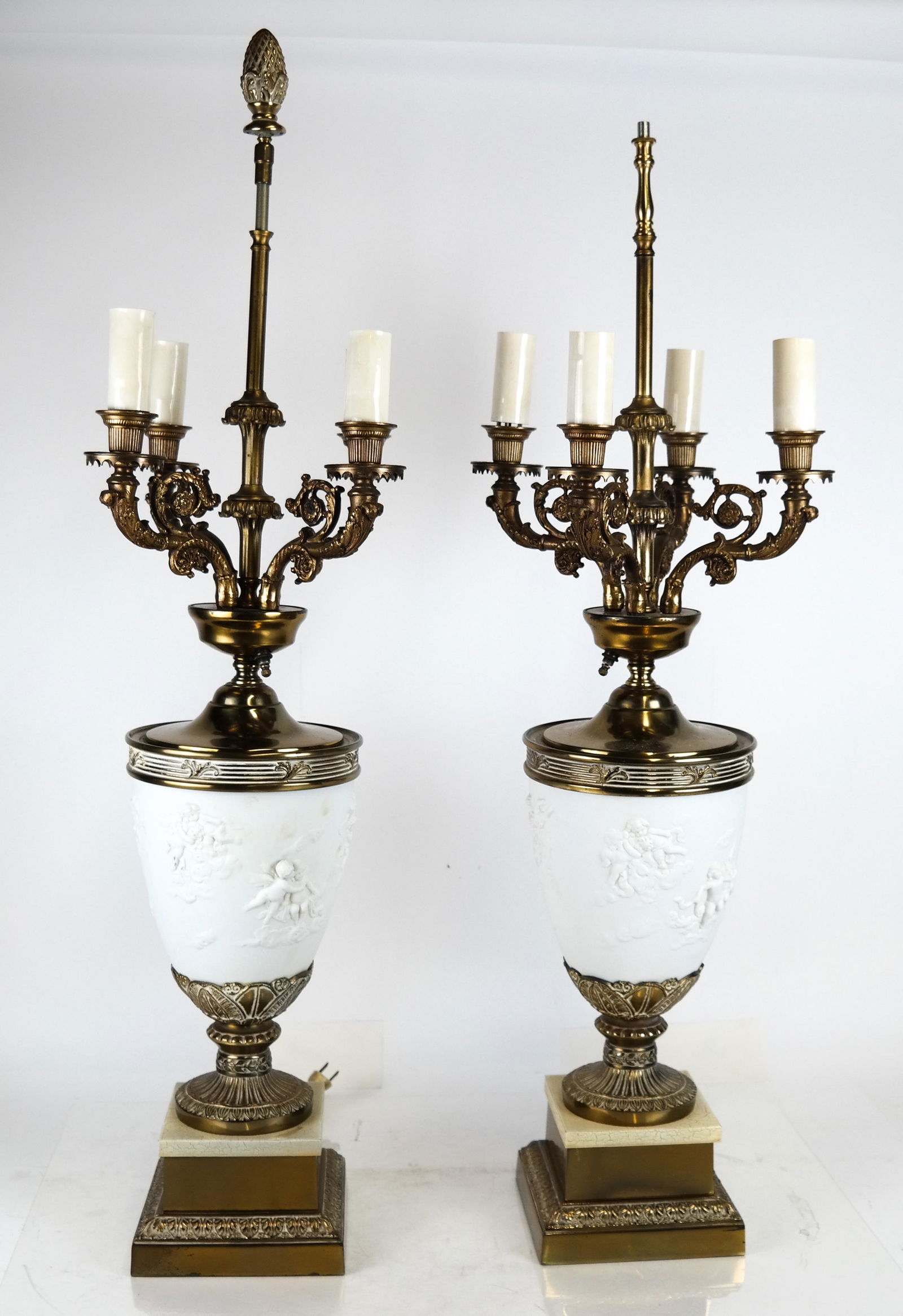 Pair Urn-Form Bisque Candelabra Lamps (1 of 9)