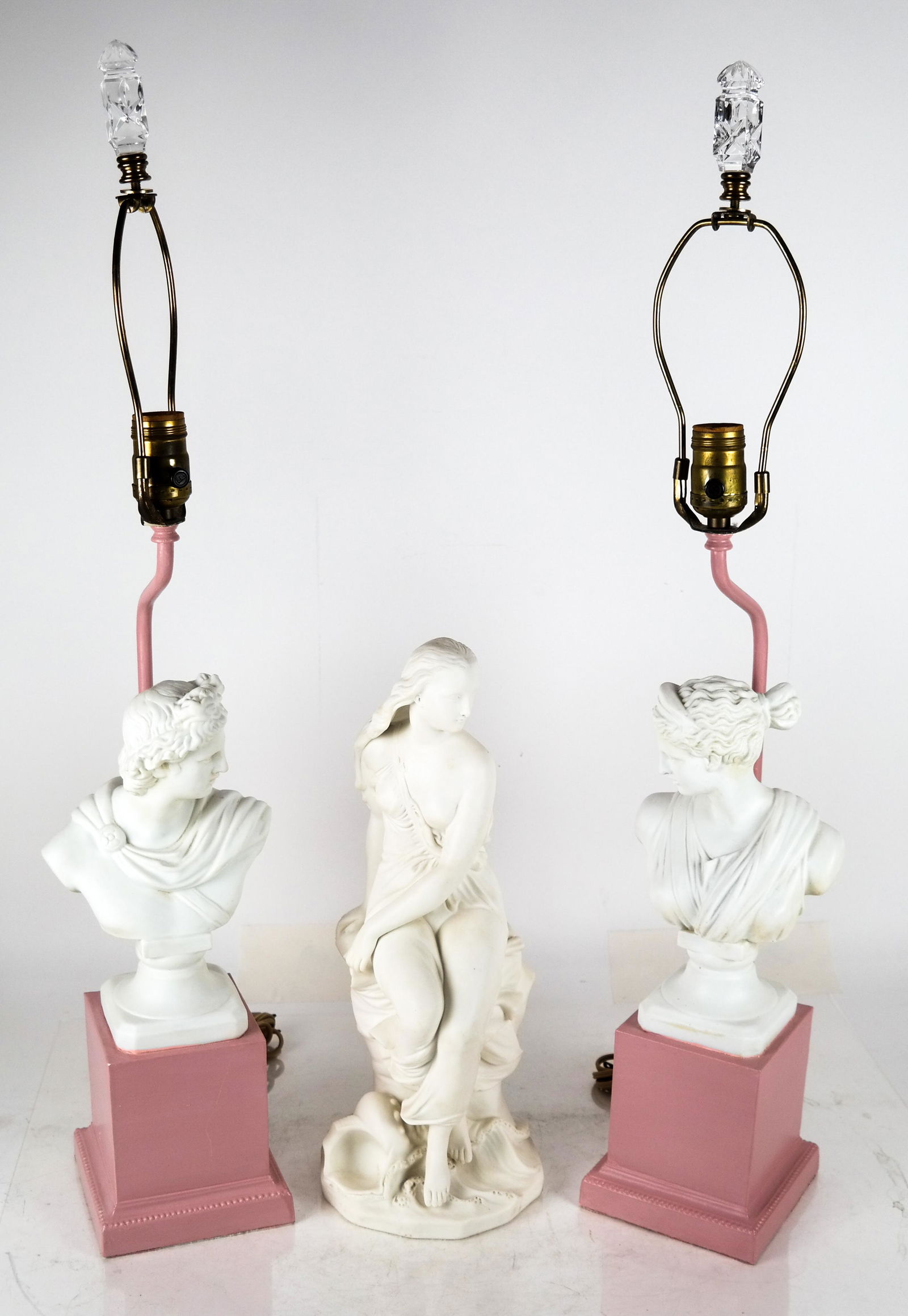 Pair Bisque Plaster Lamps and Female Figure (1 of 9)