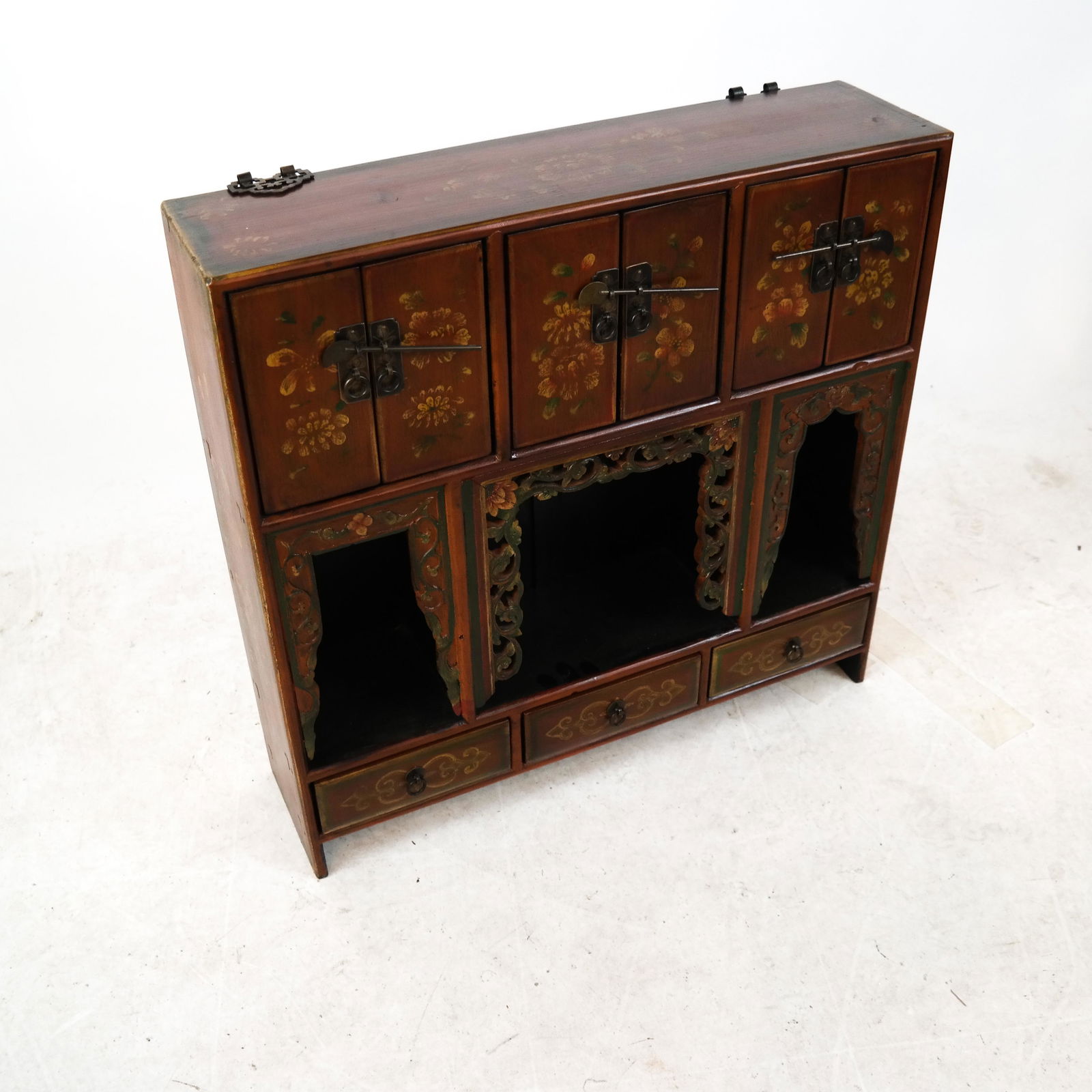 Folk Art-Style Red Painted Cabinet (1 of 7)