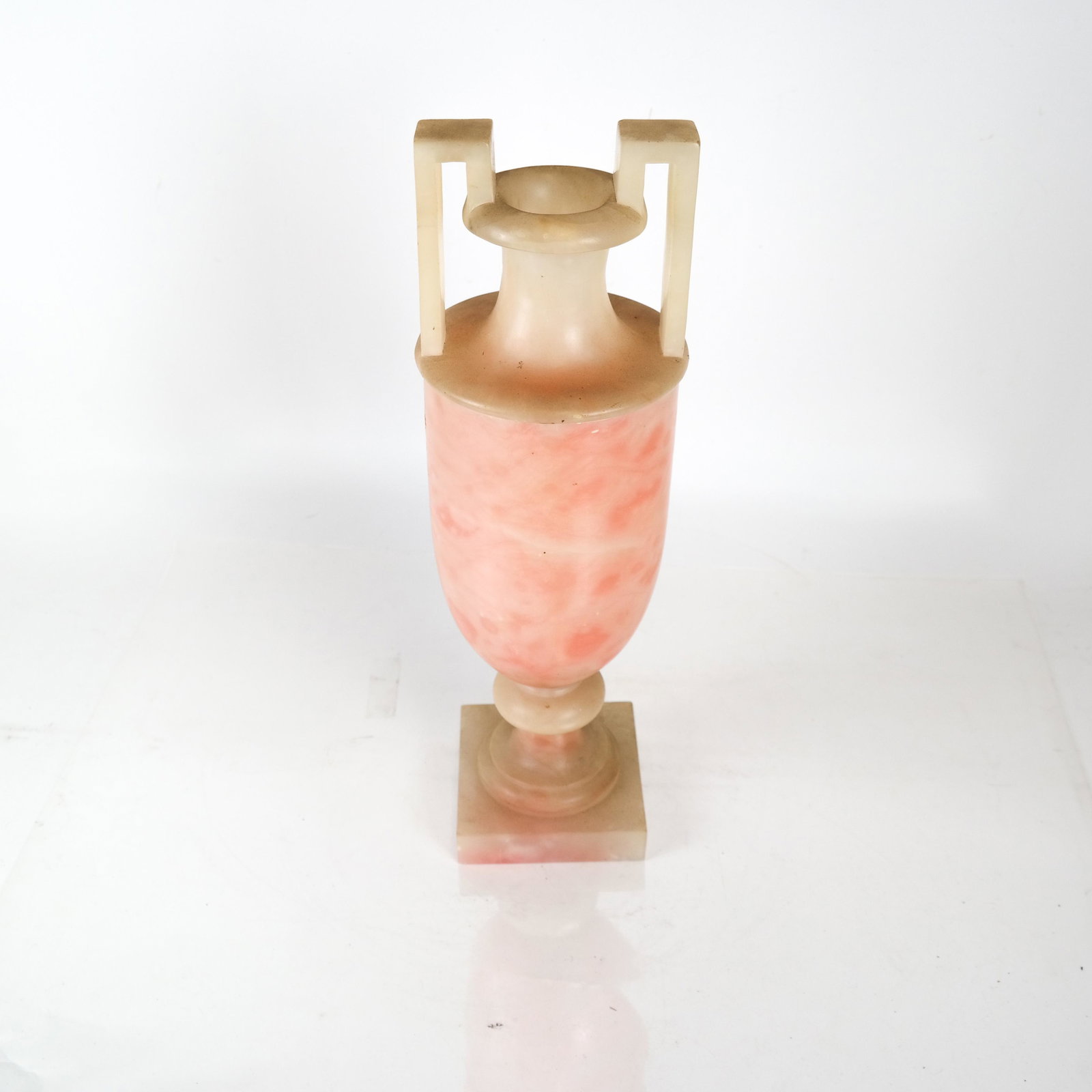 Alabaster Covered Urn, Drilled: Alabaster covered urn, drilled for wiring/electrics. [17 x 5 x 4 1/2 inches].