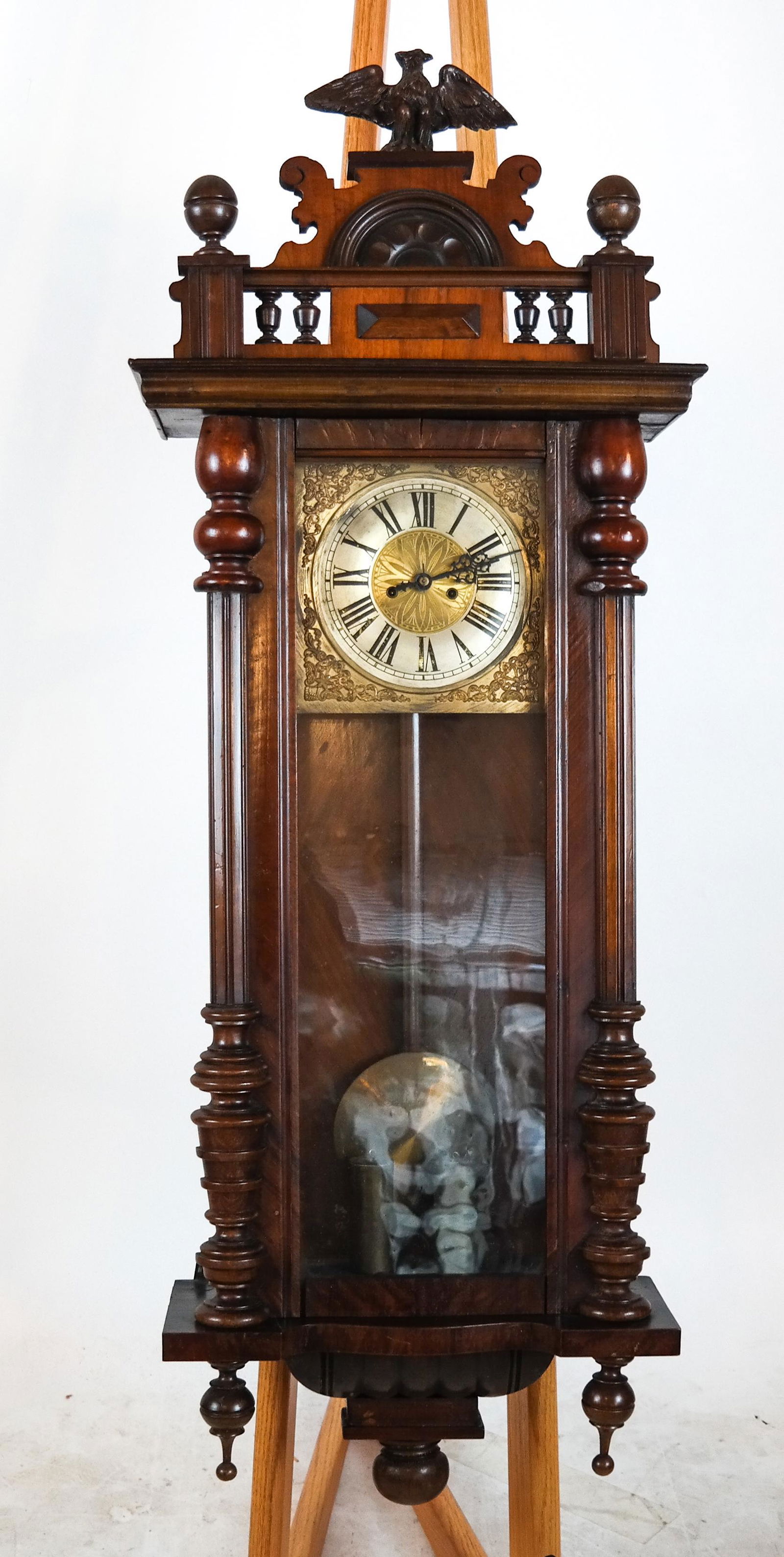 Mahogany, Brass Wall Regulator Clock (1 of 8)