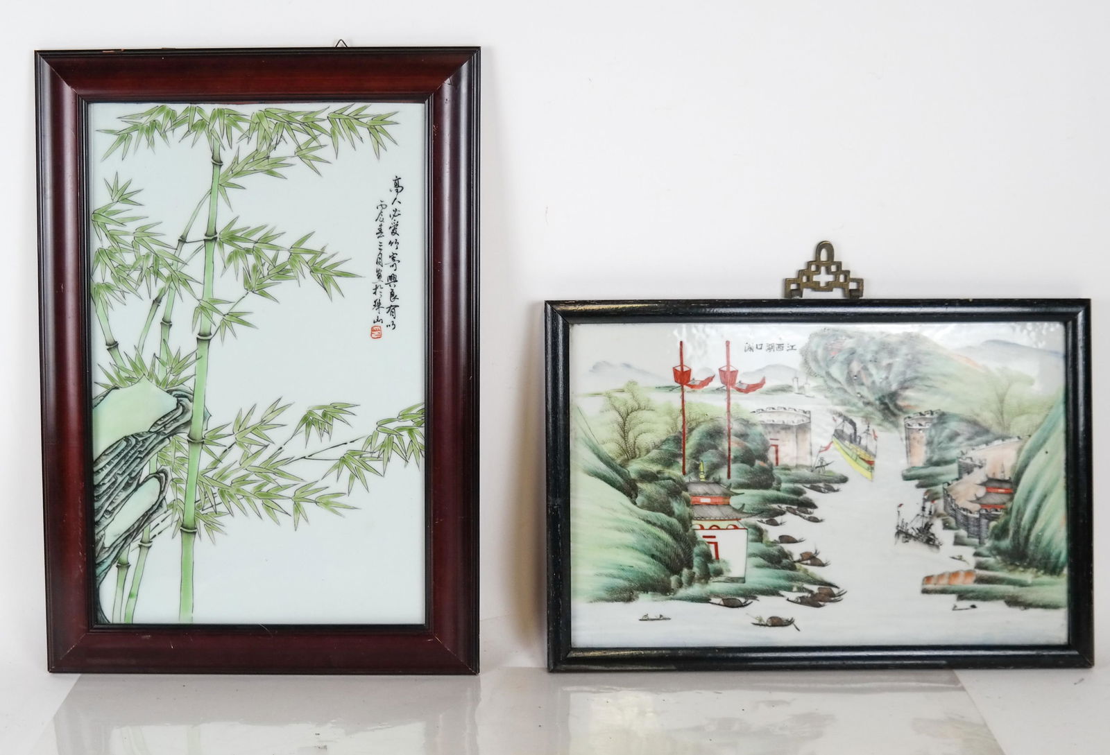 Two Framed Chinese Painted Porcelain Tiles (1 of 6)