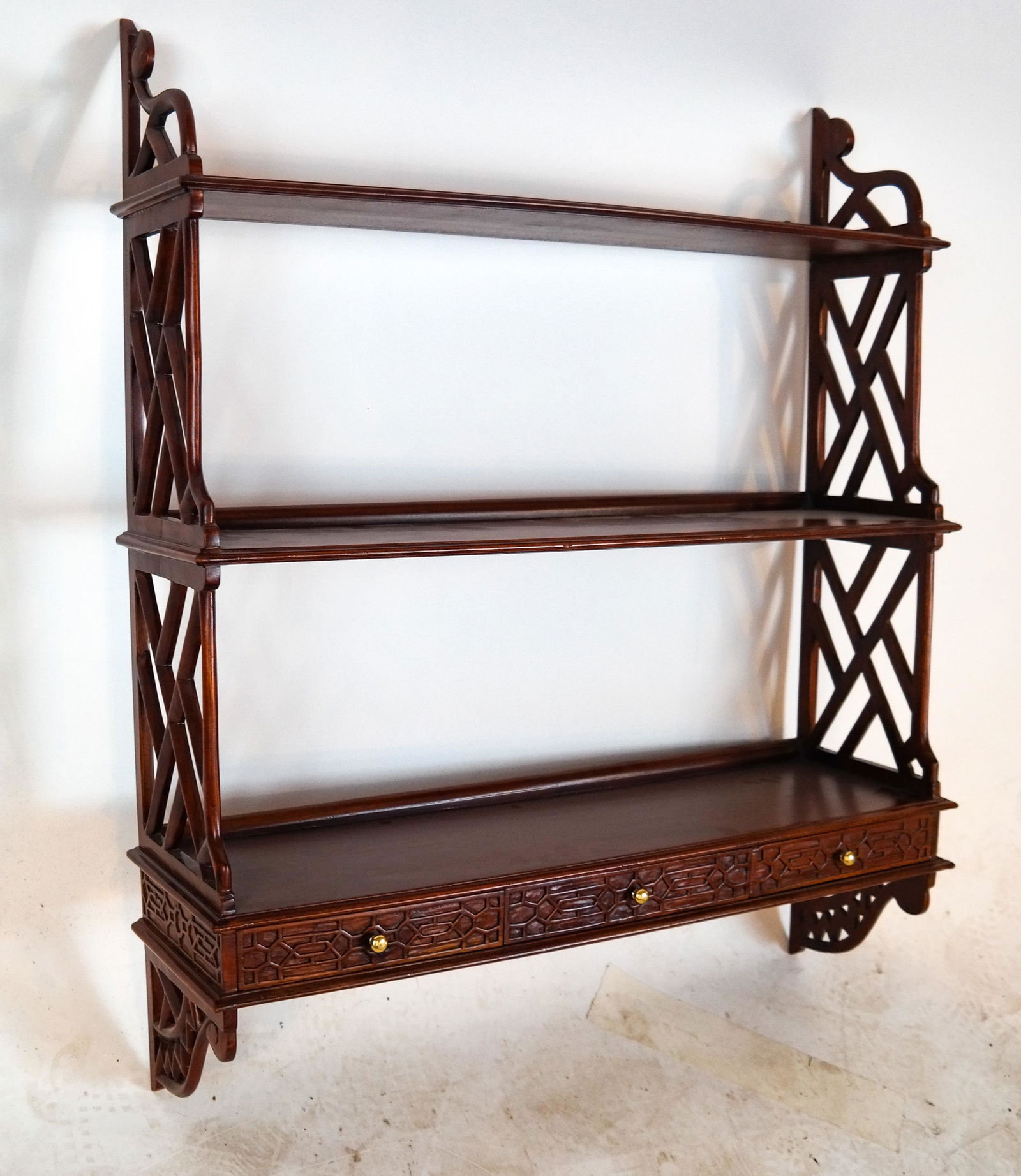 Chinese Chippendale Three-Tier Carved Hanging Rack (1 of 7)