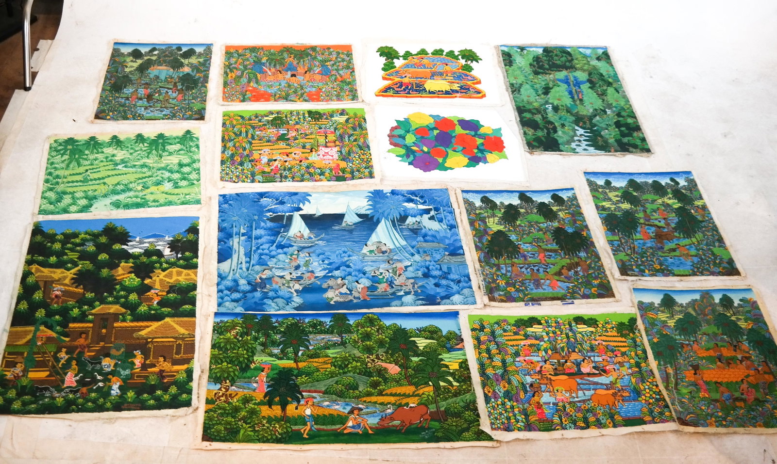 Group of Balinese Art: Group of unframed works by Balinese artist, signed.